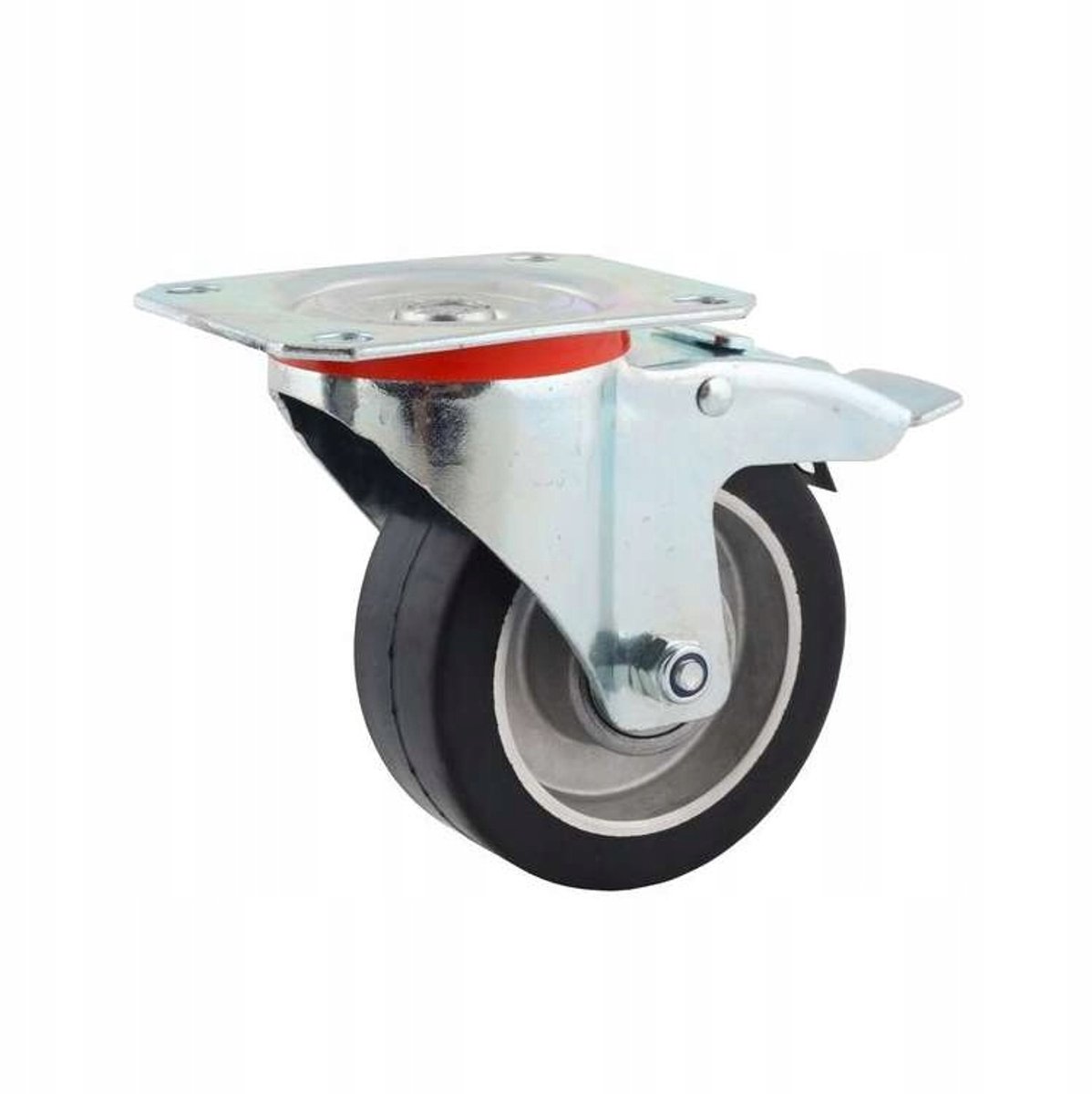 Zwenkbaar wiel met rem, aluminium-rubber, Ø 80 mm, 120 kg draagvermogen