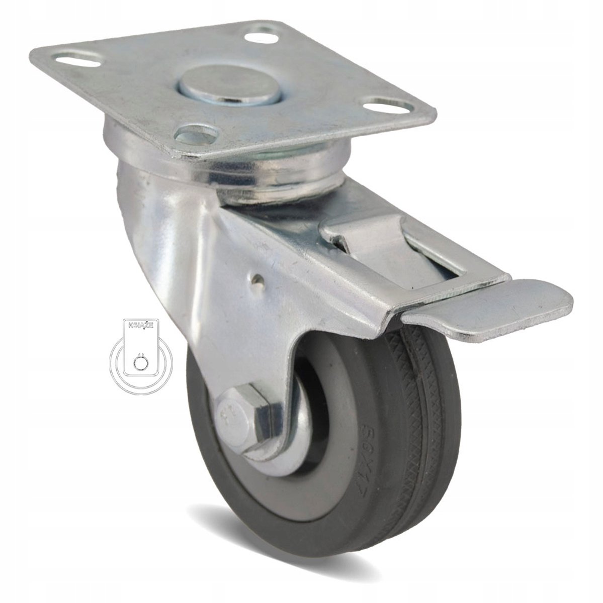 Zwenkwiel met rem 50mm rubber PP, merkloos
