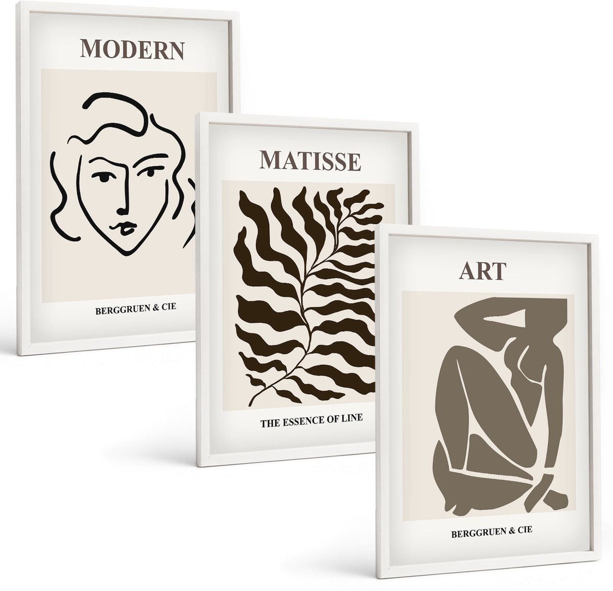 Tulup 3-Delige Schilderij Set - Stijlvolle afbeeldingen met lijnen en figuren in neutrale kleuren. - 40x60 - Stijlvolle Muurdecoratie - Slaapkamer
