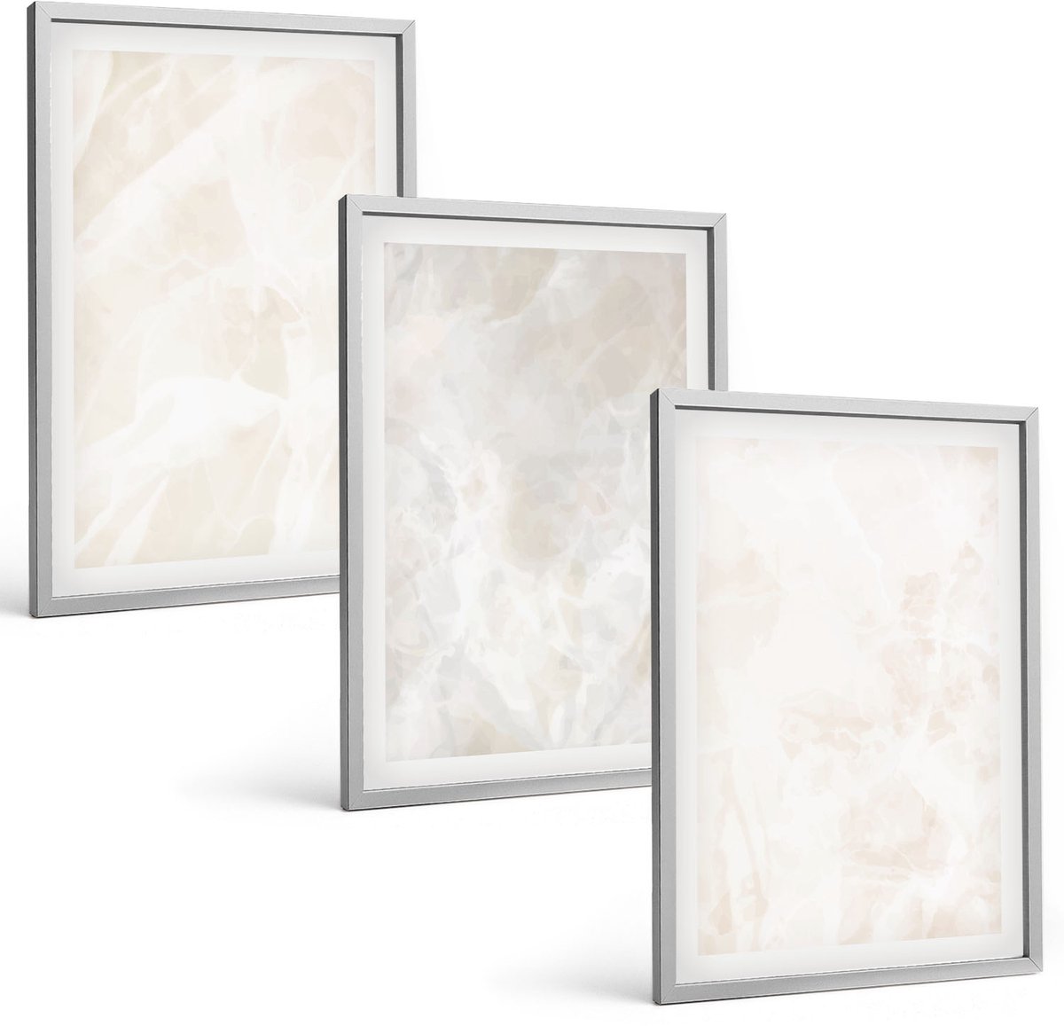 TULUP 4-Delige Schilderij Set - Elegante marmersteen achtergrondtextuur - 40 x 60 cm - Stijlvolle Wanddecoratie - Interieur - Decoratieve Schilderijen Zilveren lijst