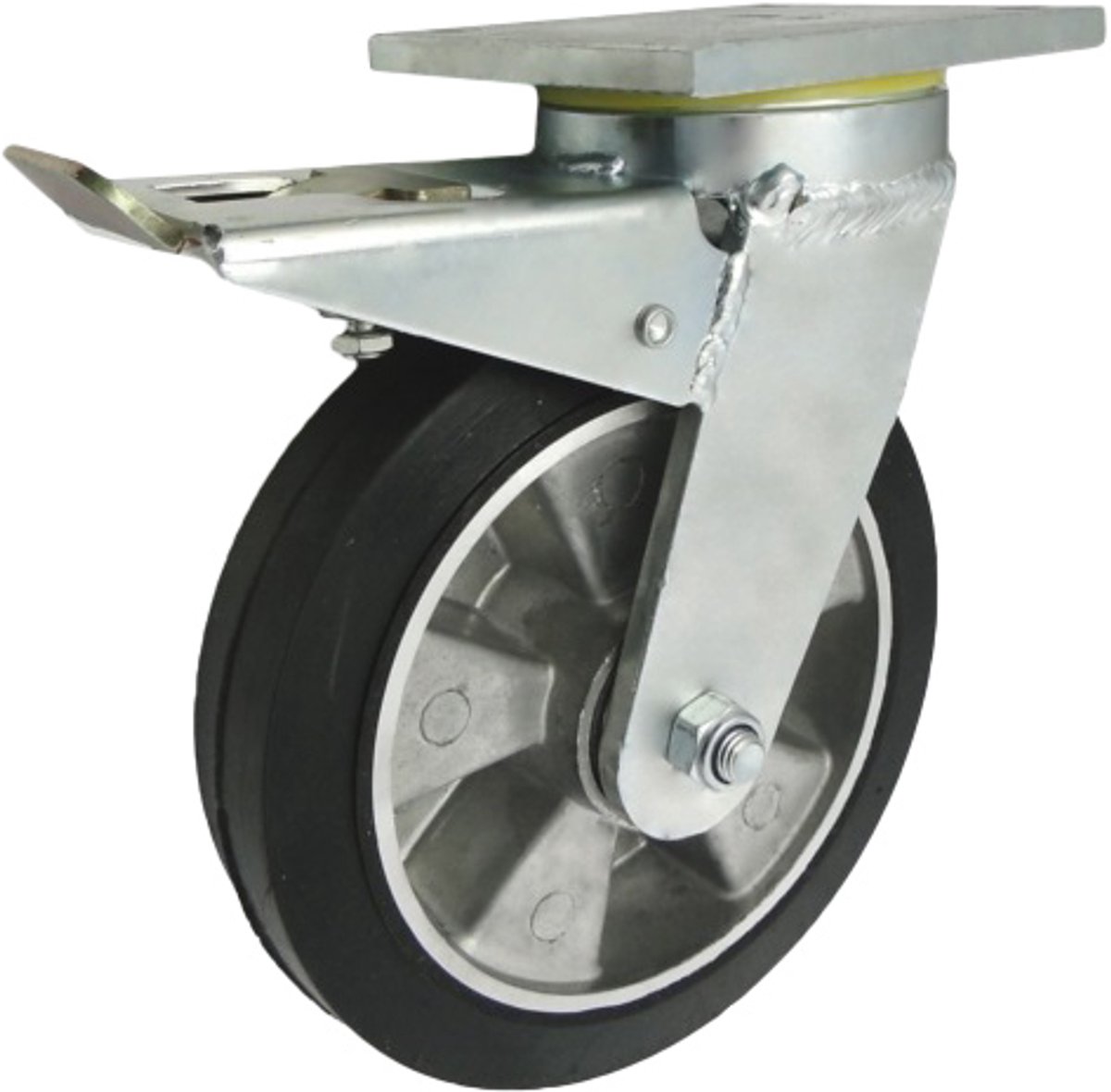 Zwenkwiel Aluminium Rubber 250mm met Rem - 400kg Draagvermogen