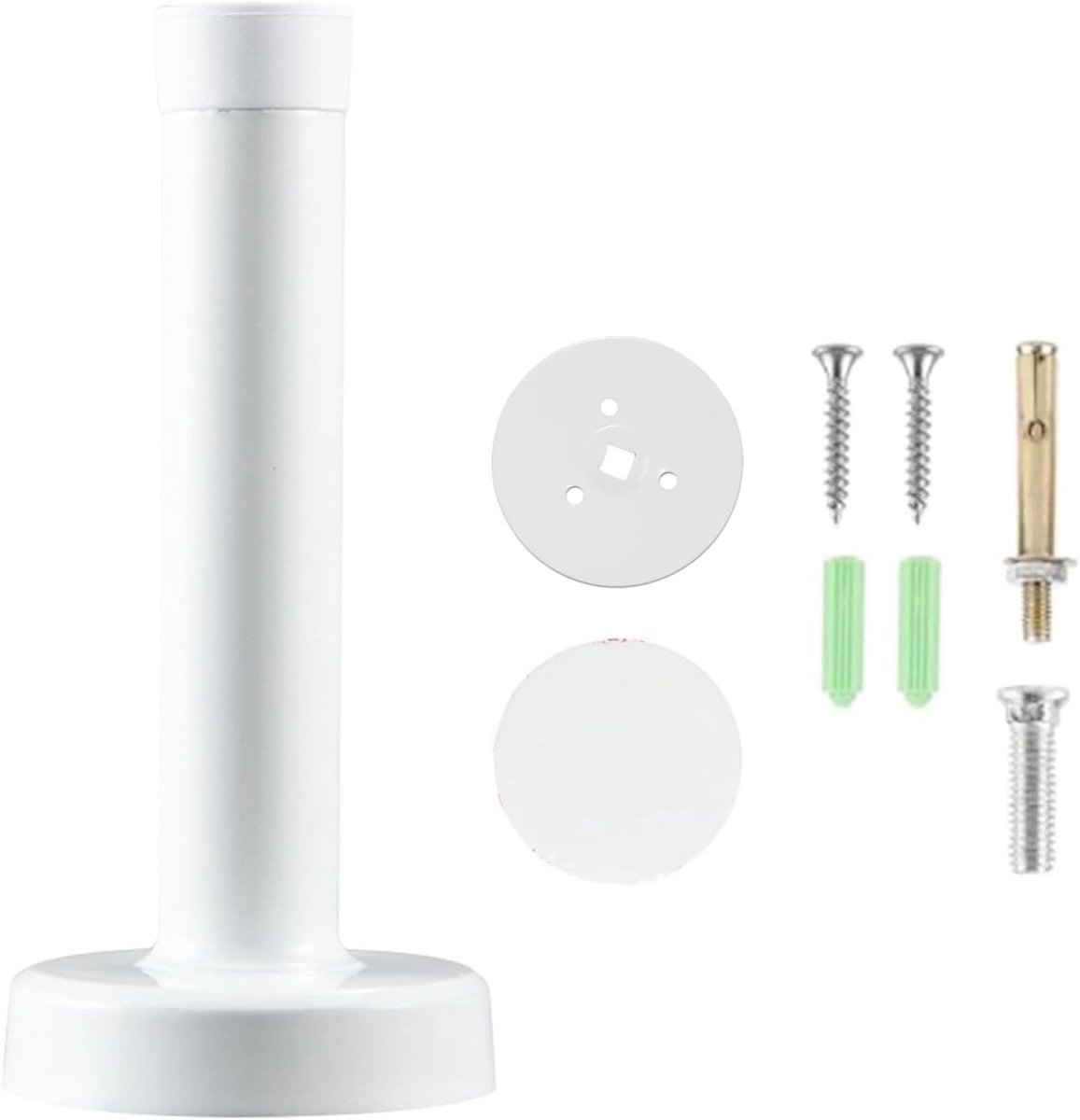 Deurstopper - Wit - 18 cm - Roestvrij Staal zonder Boren met Rubberen Ring - Voor Deuren en Muren