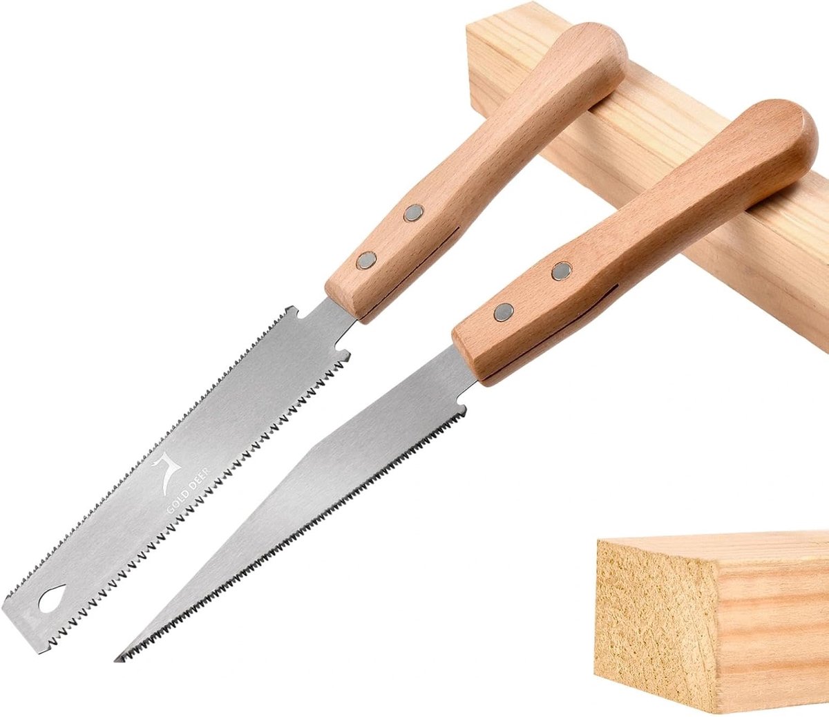 2pcs Japanese Hand Saw Set Flush Cut & 11/17 TPI Double Cutting Saw SK5 Flexible Knife and Wooden Handle Woodworking - ShopVlot
