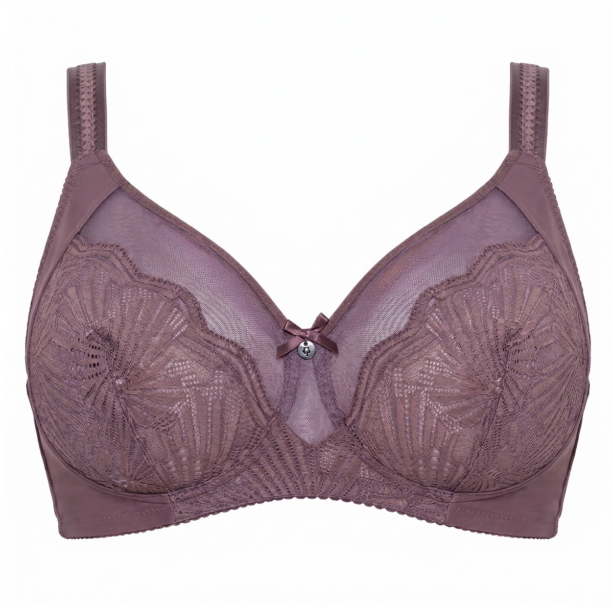 Ulla Popken - Dames - BH zonder beugel mesh kant - Aarde - Maat 90E