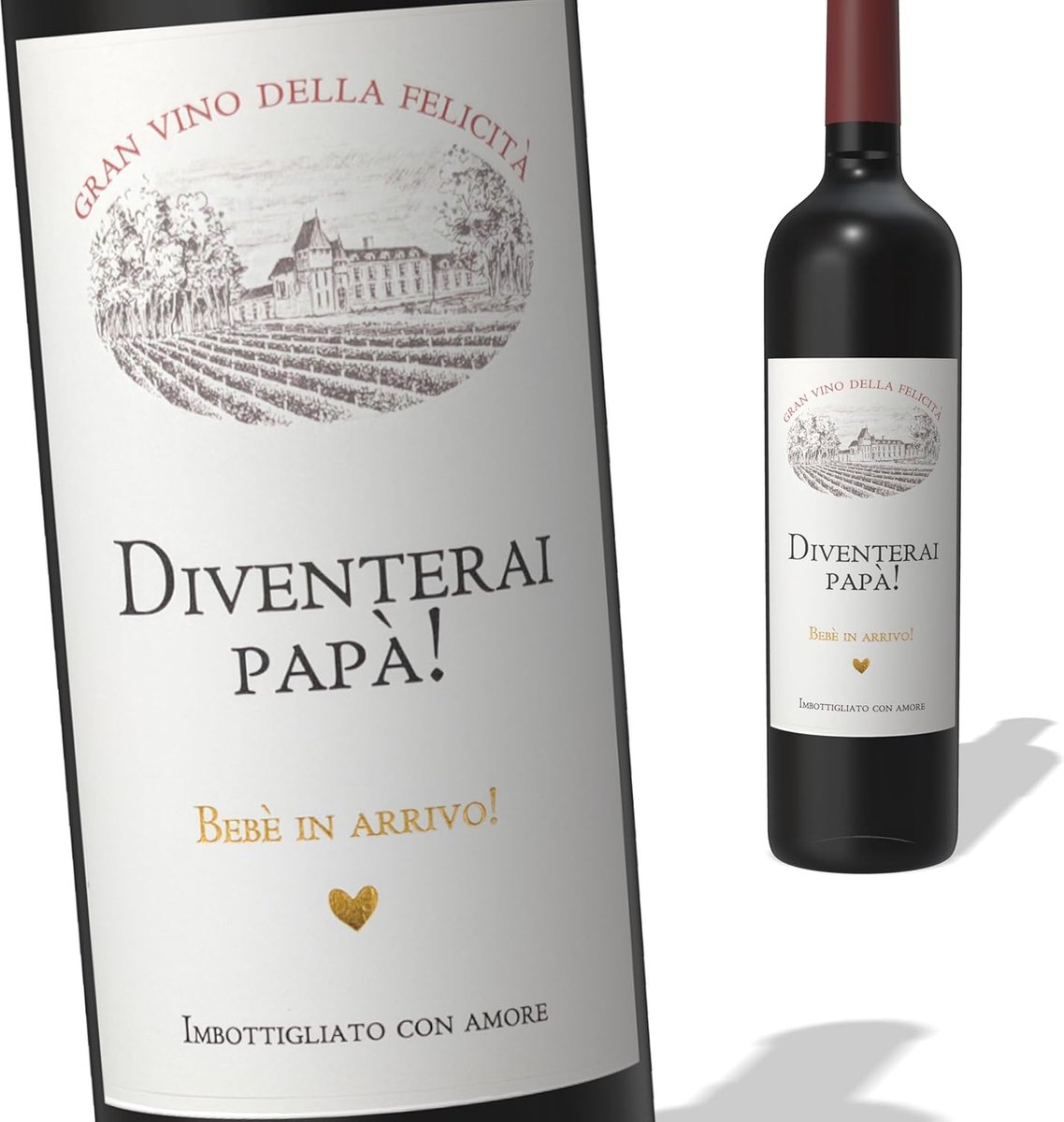 FunFest - Set of 2 Wine Labels - Diventerai Papà (Futur Papa) - Red Wine Style (Note: Text in ITALIAN) - ShopVlot