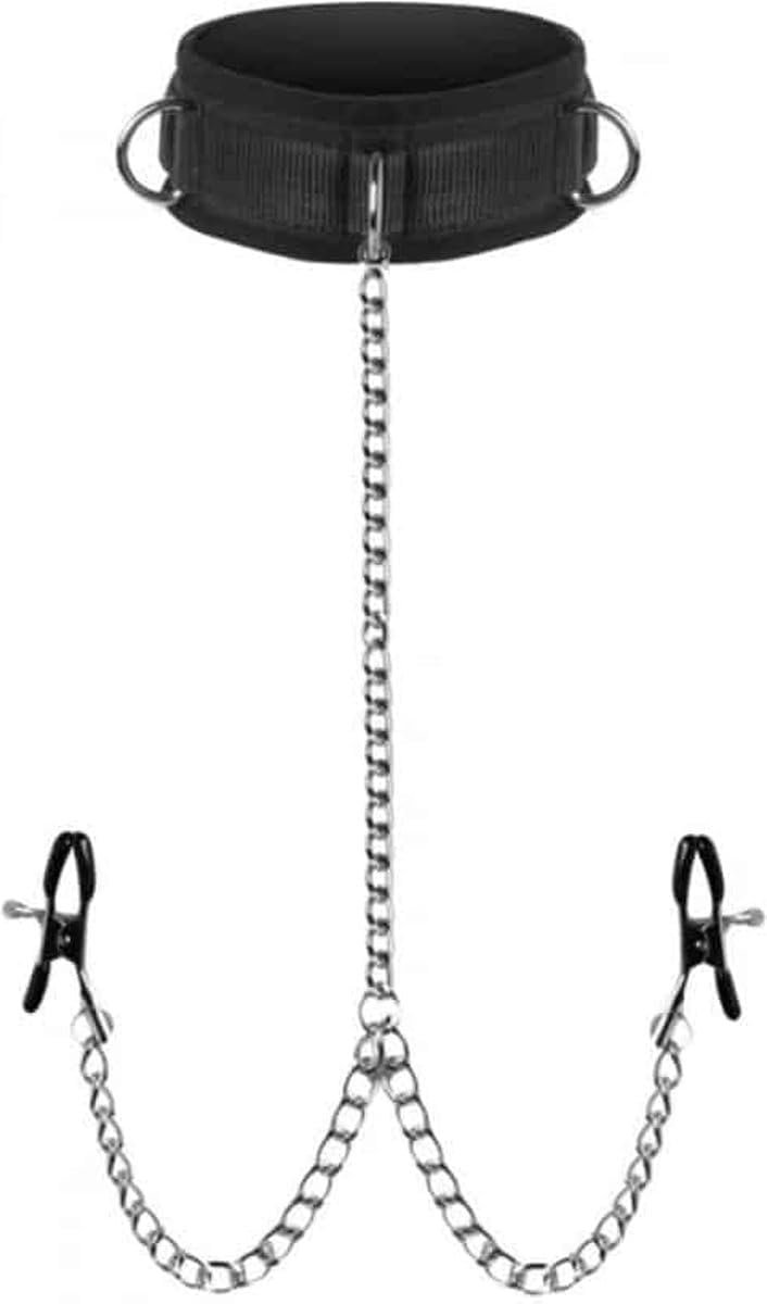 *** Bdsm Collar with Nipple Clamps Bondage - Erotica - Slave - Nipple Clamps - Leather Chain - ShopVlot