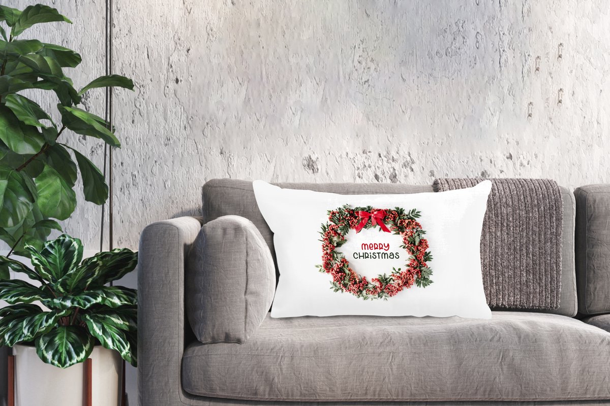 Sierkussens - Kussentjes Woonkamer - 60x40 cm - Winter - Mistletoe - Kerstkrans - Kerstversiering - Kerstdecoratie voor binnen - Woonkamer – foto 6