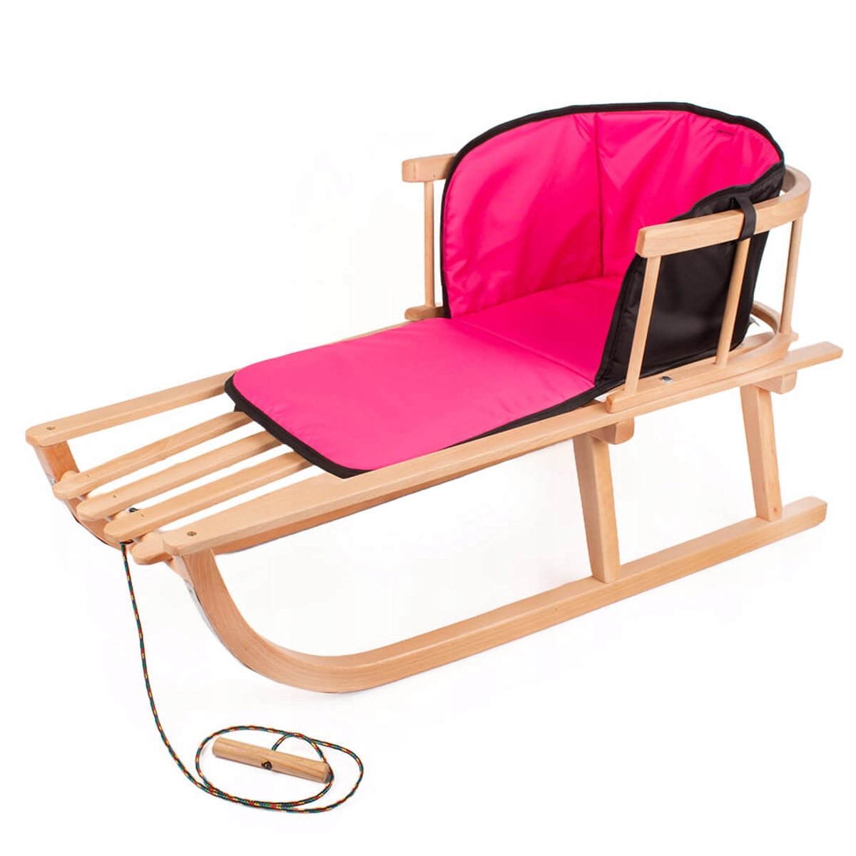 Houten Kinder Slee met Rugleuning, Matras en Trekkoord
