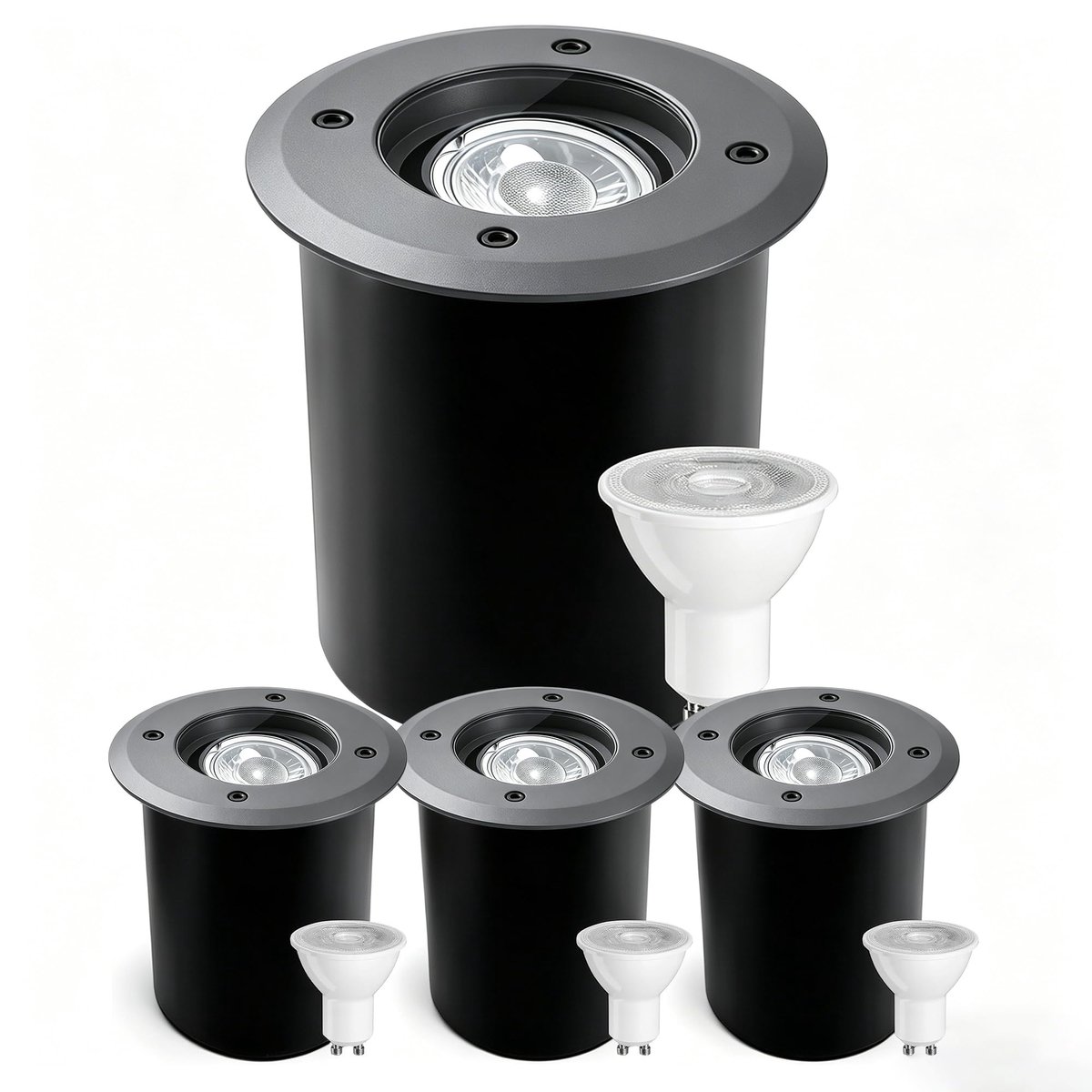 JNR Roestvrij Staal Vloerspots voor Buiten, IP65 Waterdichte, Grijs 4 Pack - ShopVlot