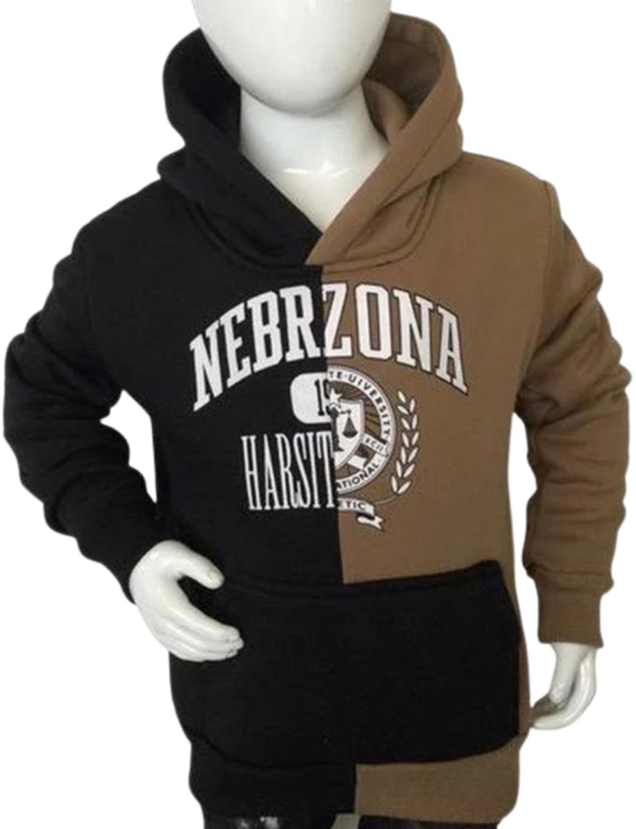 Zwart bruine kinder hoodie p143 - Zwart - 98/104