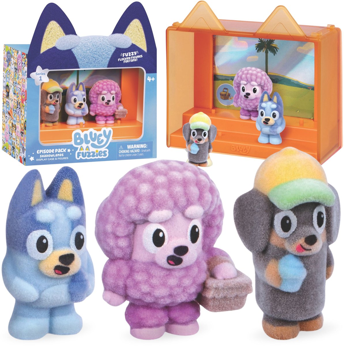 Bluey FIGURENSET Schaduwland, figuren voor kinderen Serie 1, FLUWELEN FIGUREN 4+