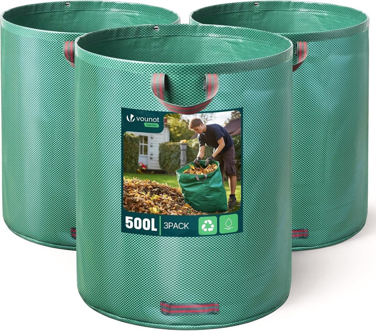 Set van 3 Tuinzakken - Groen - 500 l - Voor Tuinafval en Tuinonderhoud