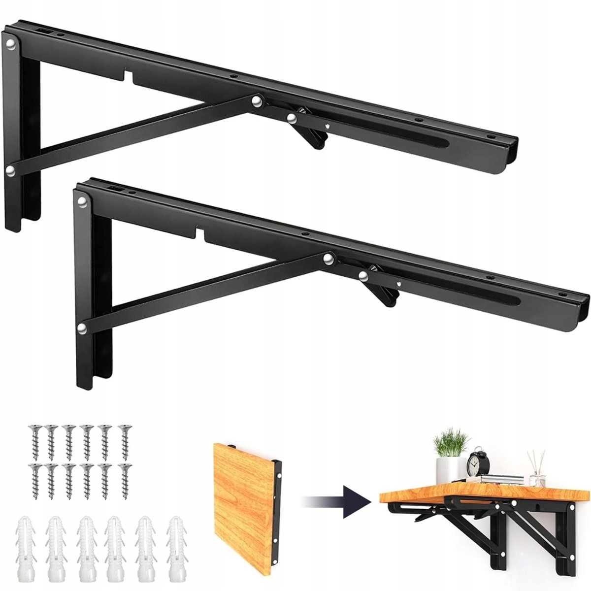 2x Opvouwbare Hoeksteunen 400mm Zwart - Robuust & Ruimtebesparend