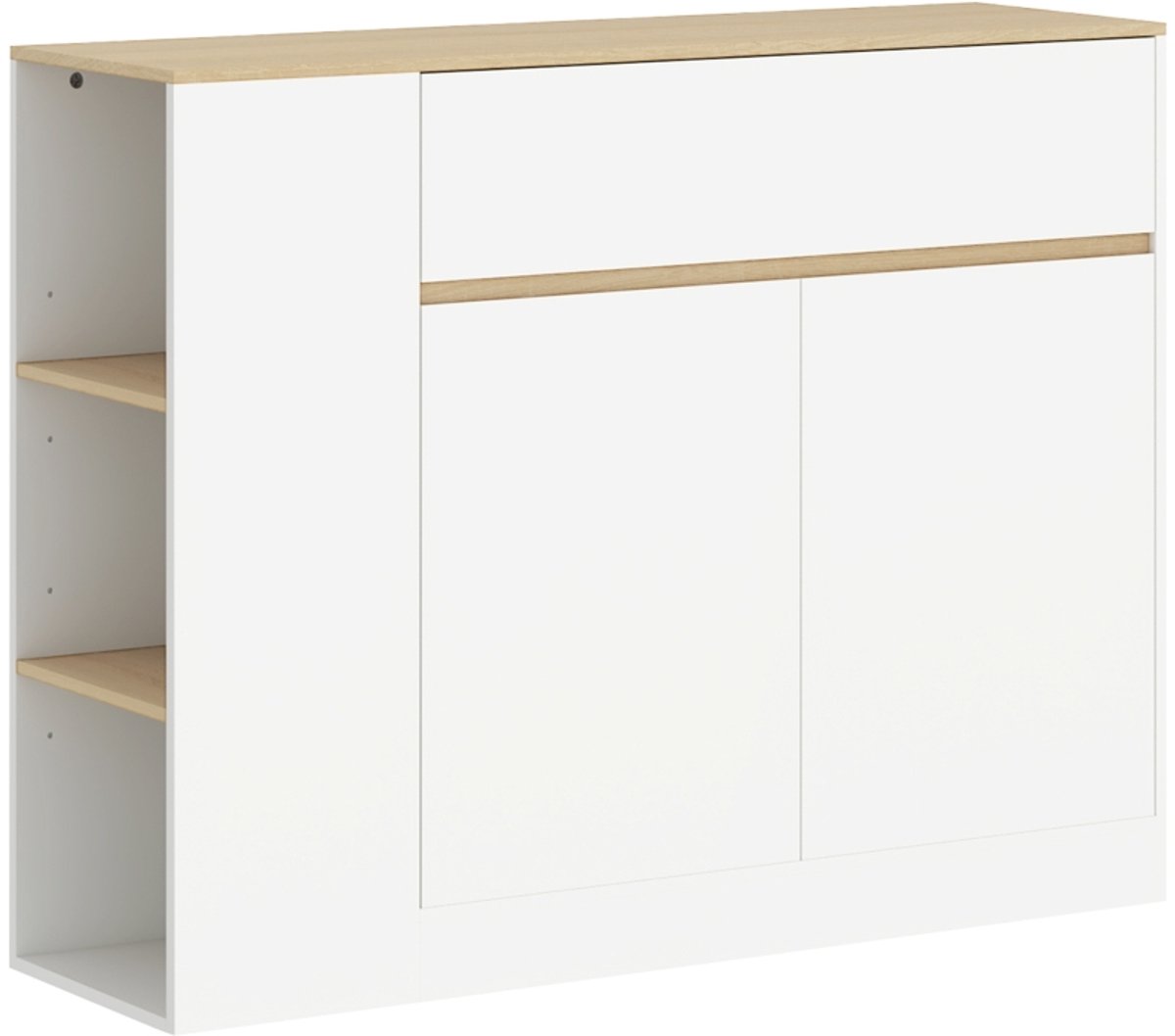 Dressoir - Groot kastvak - 3 opbergvakken - Lade - 106 x 30 x 81,2 cm - Wit/hout