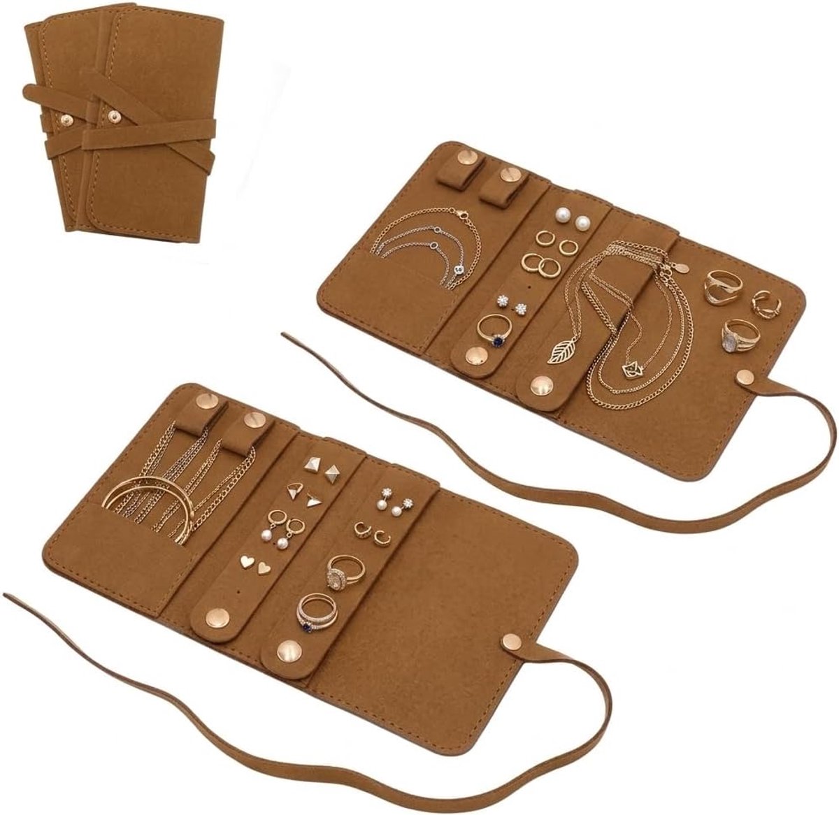 2 stuks sieradenrolzakjes, reissieradenzakjes voor dames, opvouwbaar, fluwelen organizer voor halskettingen, ringen en - ShopVlot