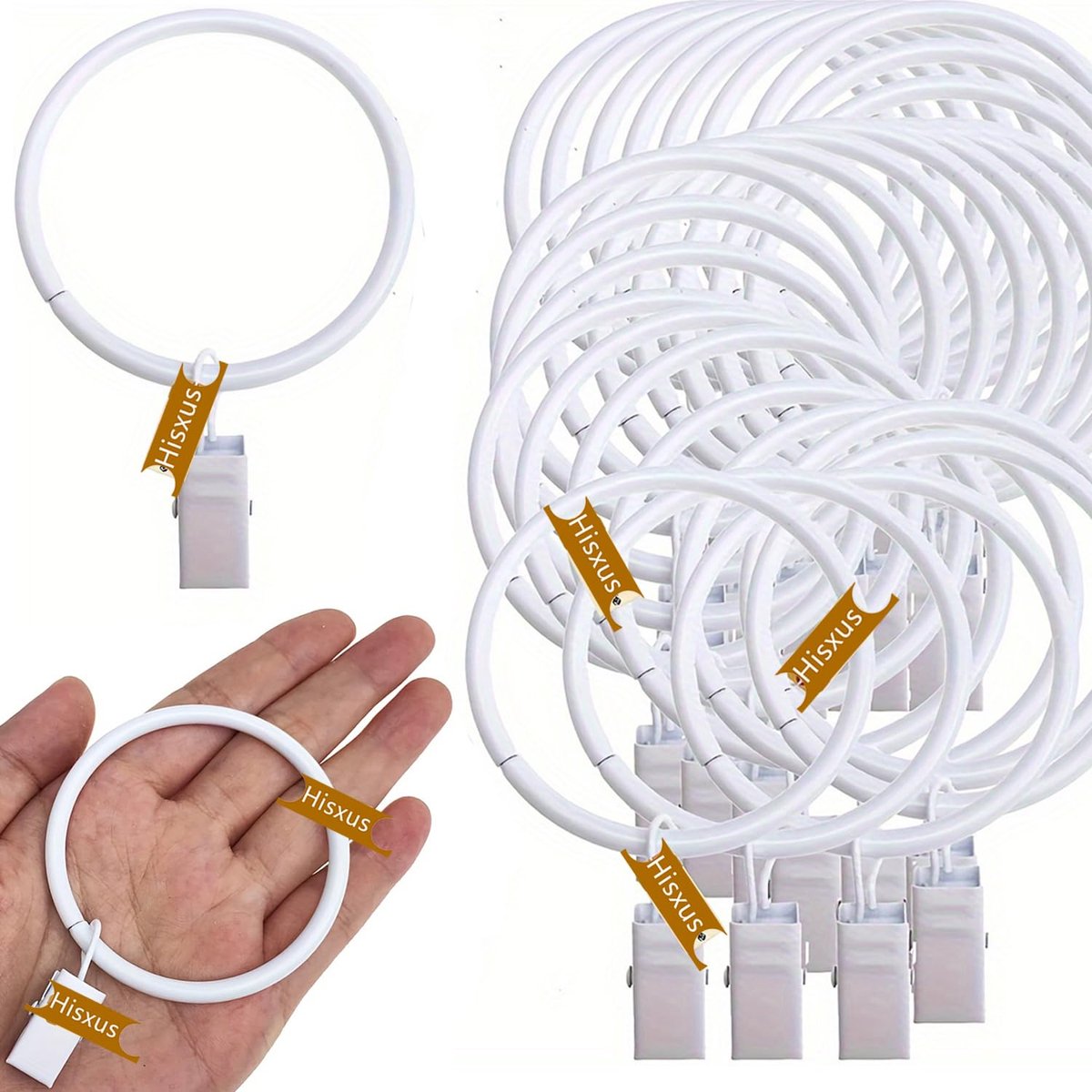 Hisxus 40 stuks witte 38 mm gordijnringen voor gordijnroede, roestvrije gordijnklemringen, metalen gordijnring met - ShopVlot
