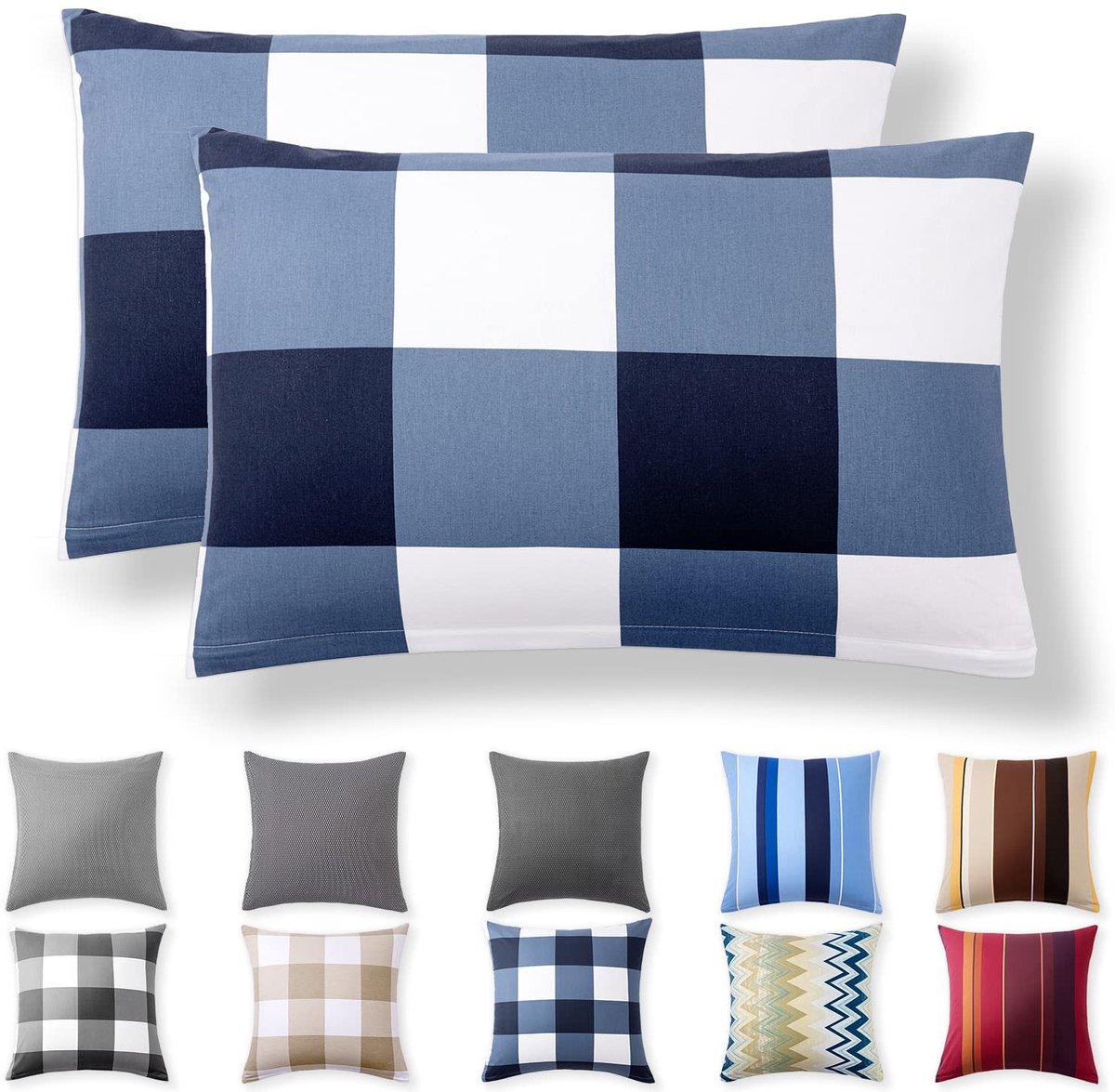 Alreya set van 2 100% katoen renforcé kussenslopen - 40 x 60 cm - met YKK-ritssluiting - ShopVlot