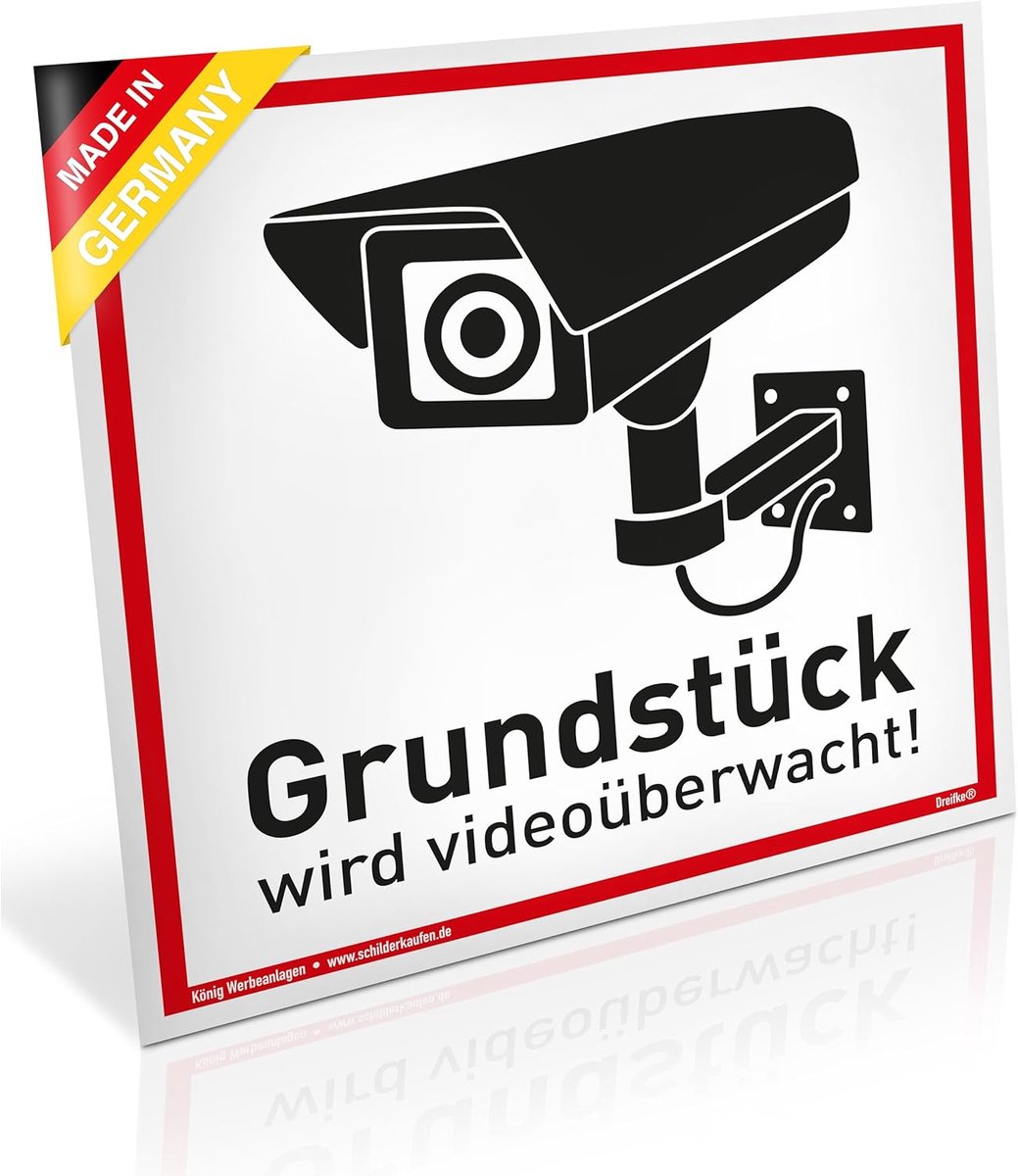 Schild grondstuk wordt videobewaking! Aluminium 20 x 20 cm - stabiel aluminium schild met uv-bescherming - wit - ShopVlot