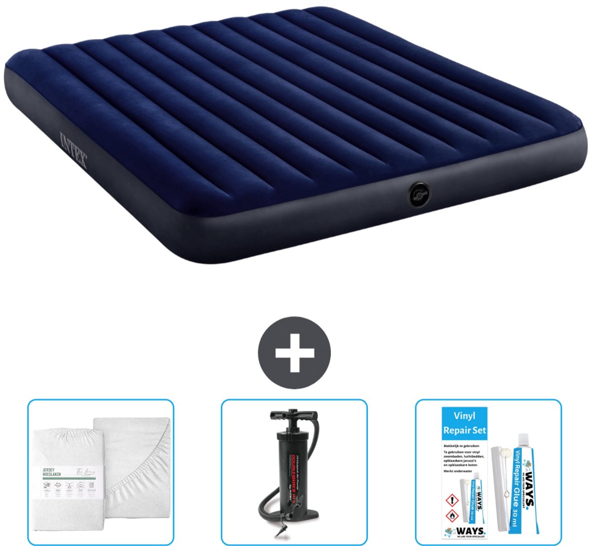 Intex Luchtbed - 2-Persoons - 183 x 203 x 25 cm - Blauw - Inclusief Accessoires CB3