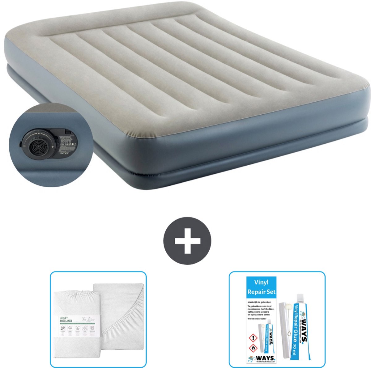 Intex Luchtbed - 2-Persoons - 152 x 203 x 30 cm - Grijs - Inclusief pomp - Accessoires CB16