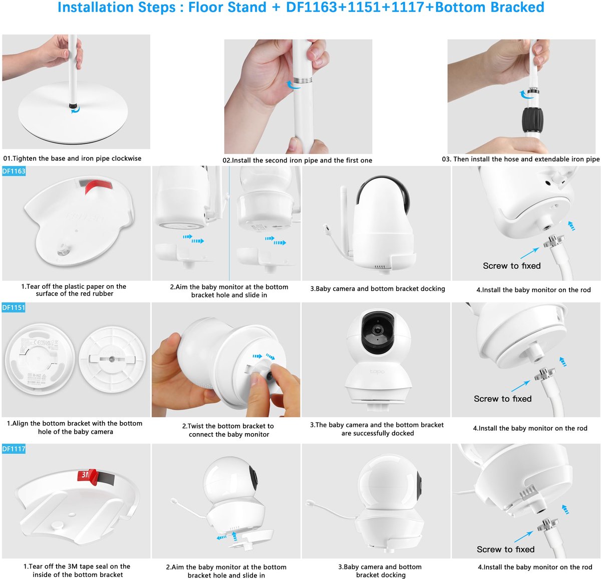 TIUIHU Babyfoon-vloerstandaard, compatibel met TP-Link Tapo C200/C210/C220/C201/C202/C211/C212/C222/C225/C230 - ShopVlot