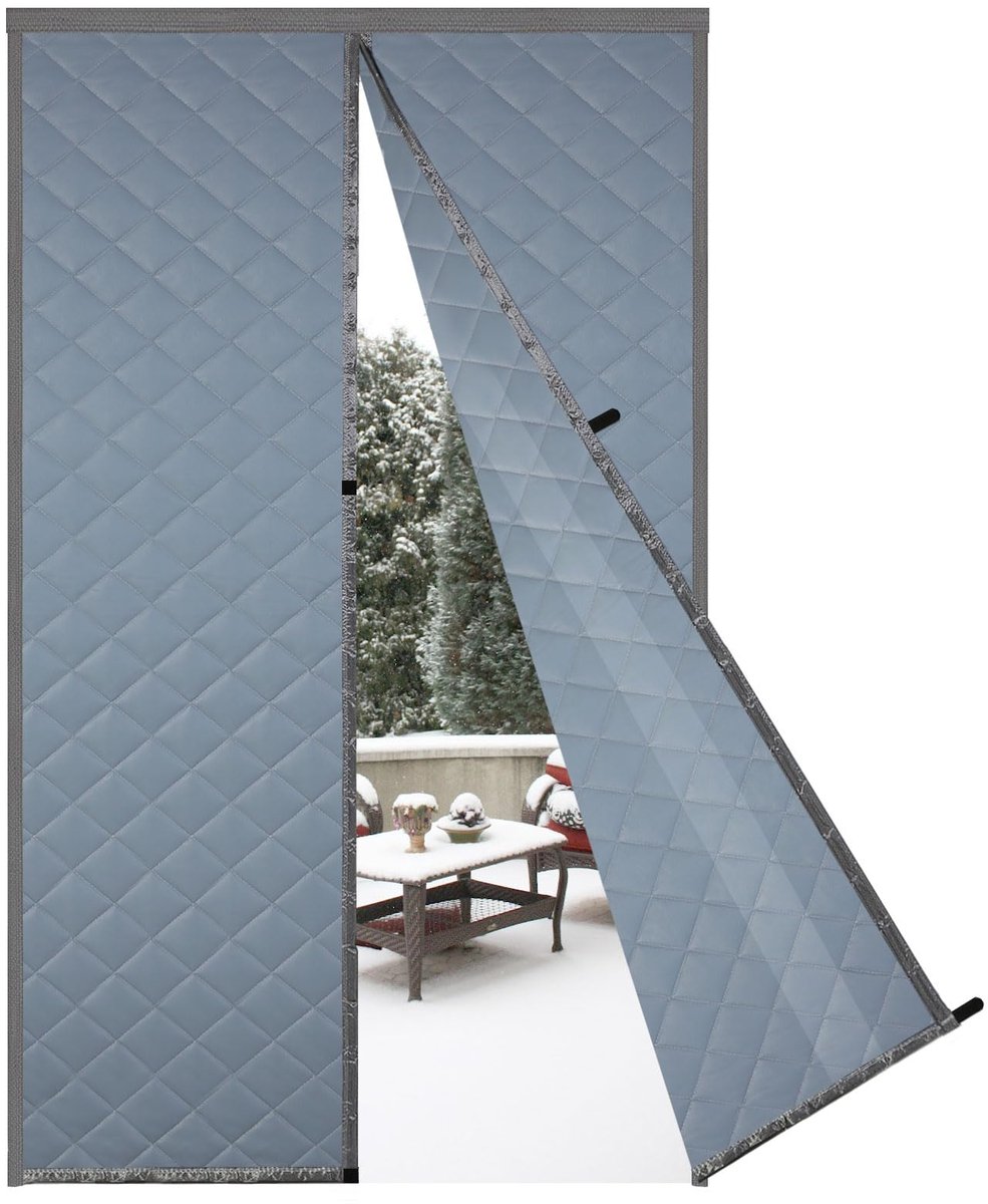 Famanu – Magnetische thermisch geïsoleerde deurgordijnen, afmetingen 120 x 260 cm, grijs, winter deurhoes met dikkere polyester vulling, winddicht en waterdicht
