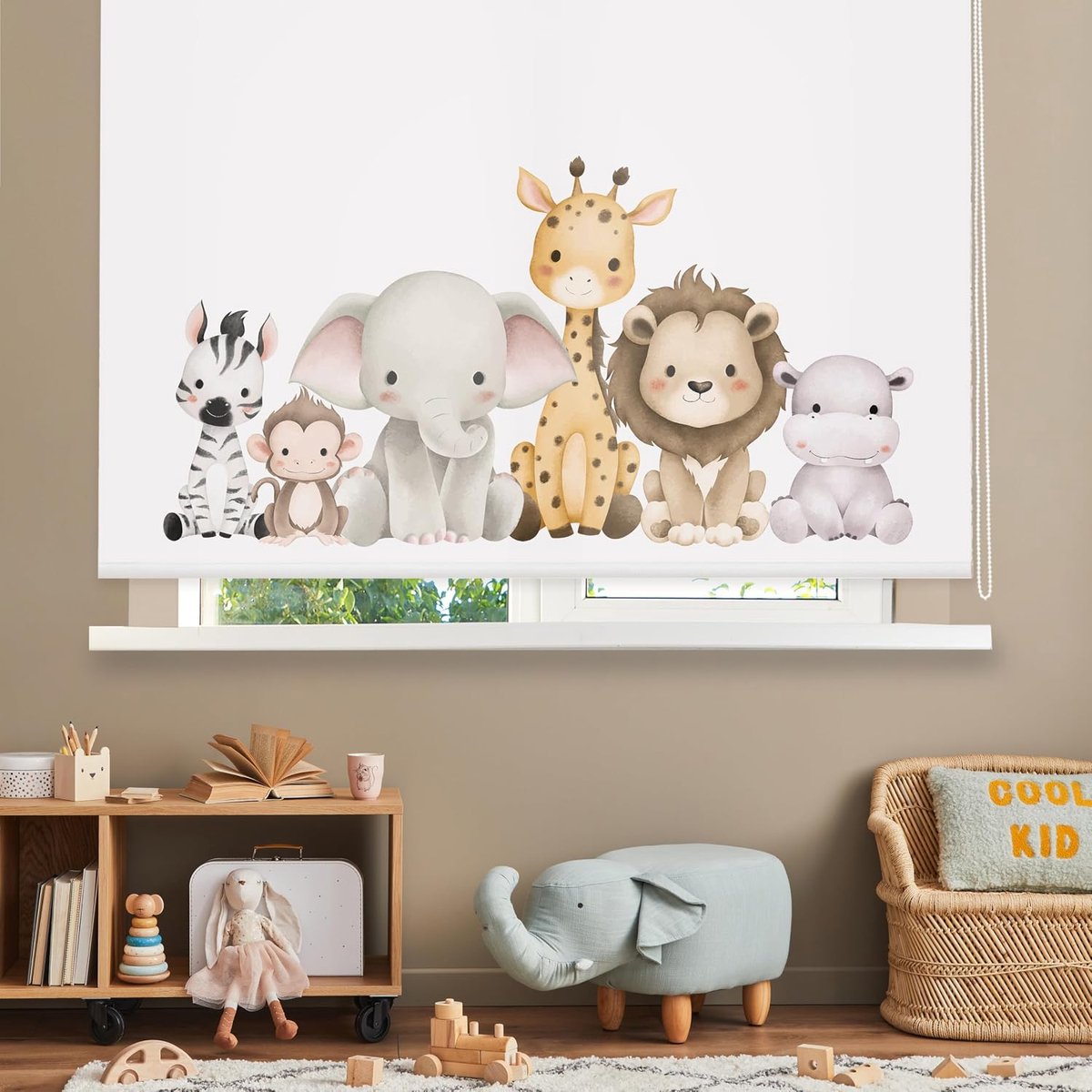 Rolgordijn lichtdoorlatend 150 x 180 cm - bedrukt kinderfamilie - model F-Sabana Baby - sfeervolle kinderkamer - ShopVlot
