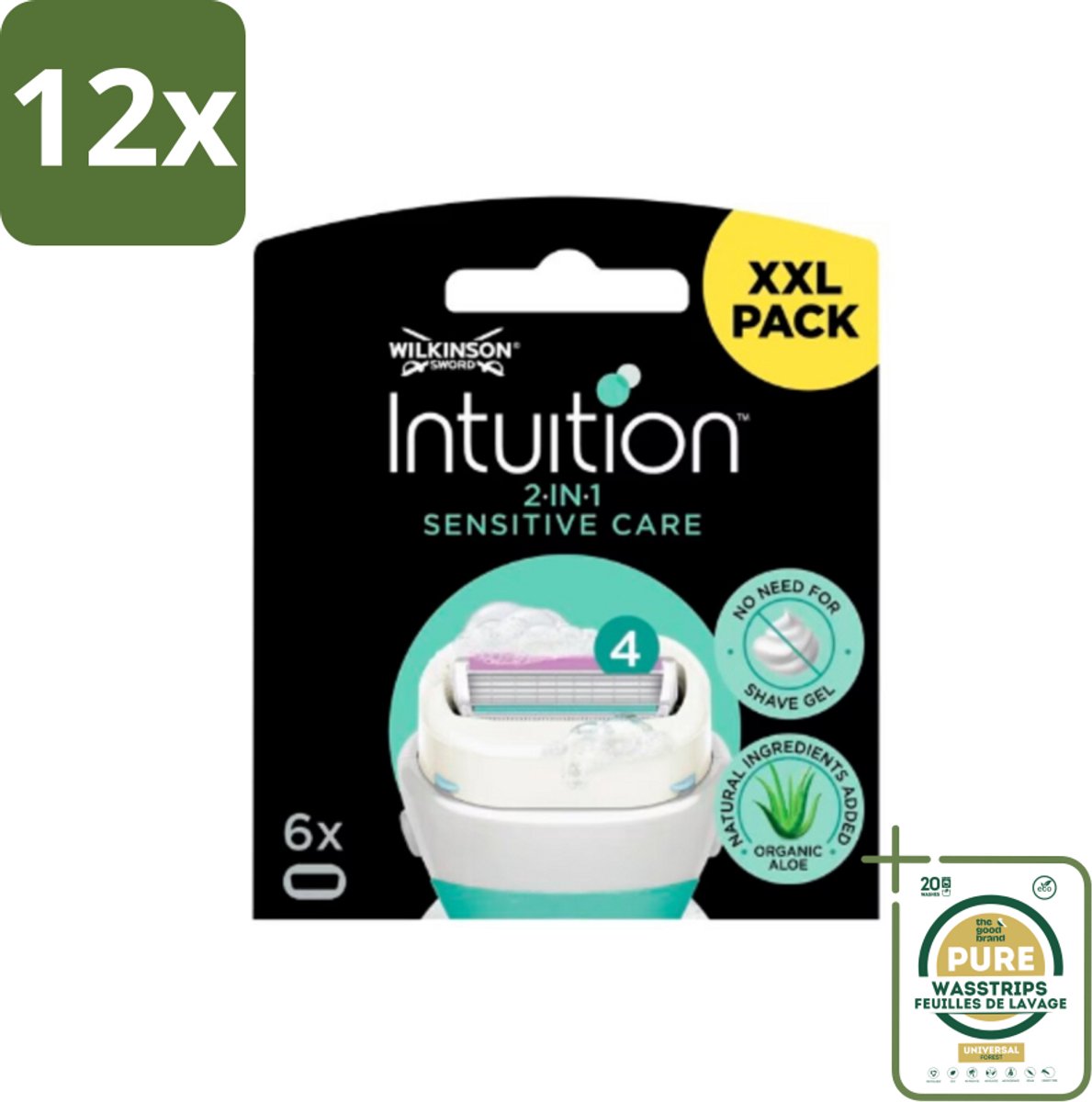 Wilkinson Intuition - Navulmesjes - 2 in 1 Sensitive Care - Voor Gevoelige Huid - 6 mesjes - Voordeelverpakking - 12 stuks - Wilkinson Intuition - Scheermesjes navulling