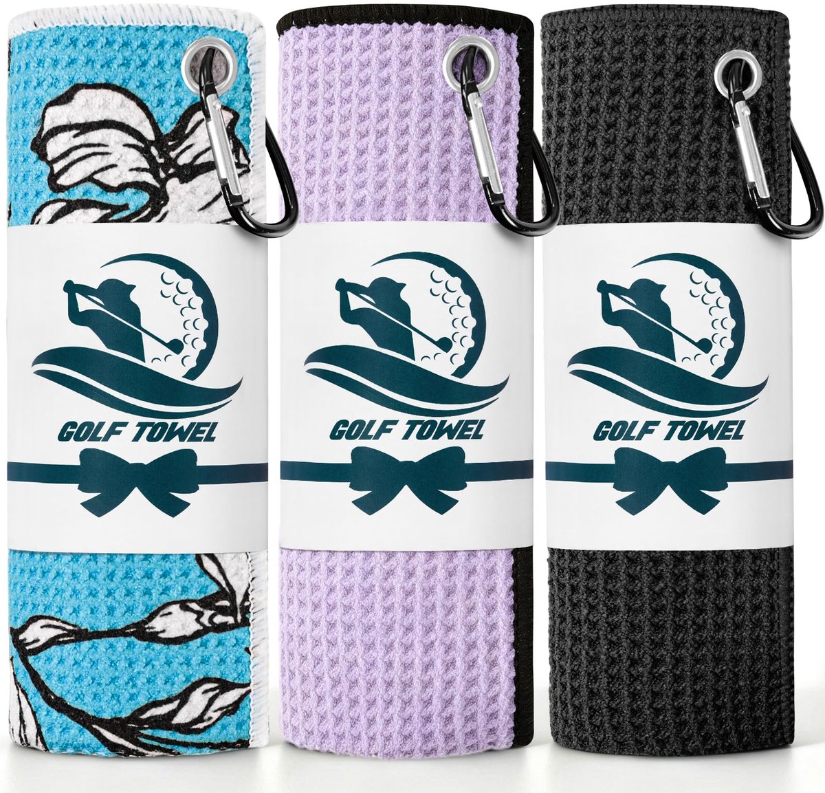 Golfhanddoeken 3 Pack - Microfiber Wafel Patroon - Tri-Fold 16"x16" - Sneldrogend met Heavy Duty Clip - ShopVlot