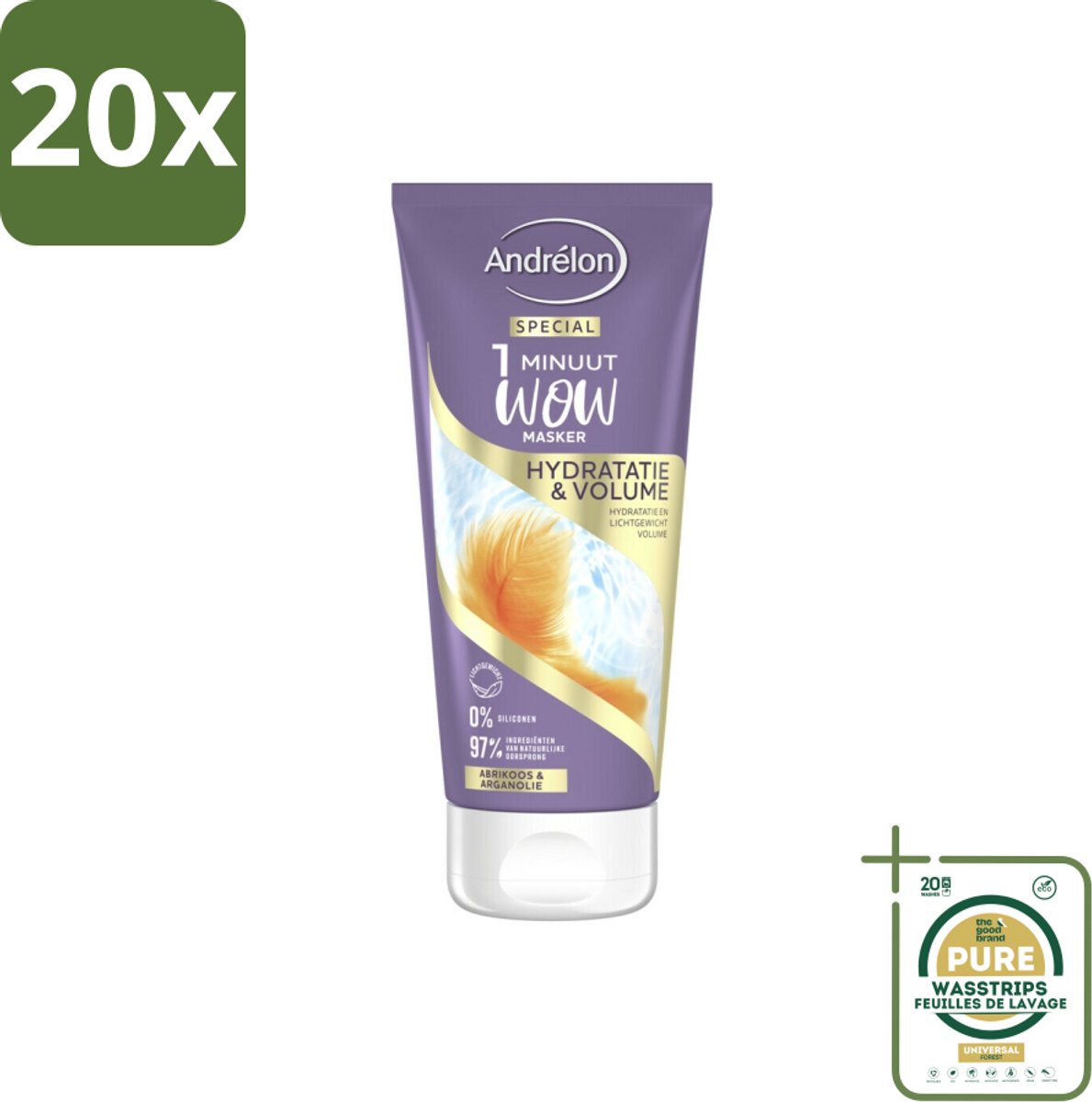 20 x Andrélon - WOW - 1 Minuut Masker - Hydratatie & Volume - 180 ml - Grootverpakking - 1 Minuut Masker - Hydraatatie - Volume Haar - Fijn Haar Verzorging - Luchtig Haar