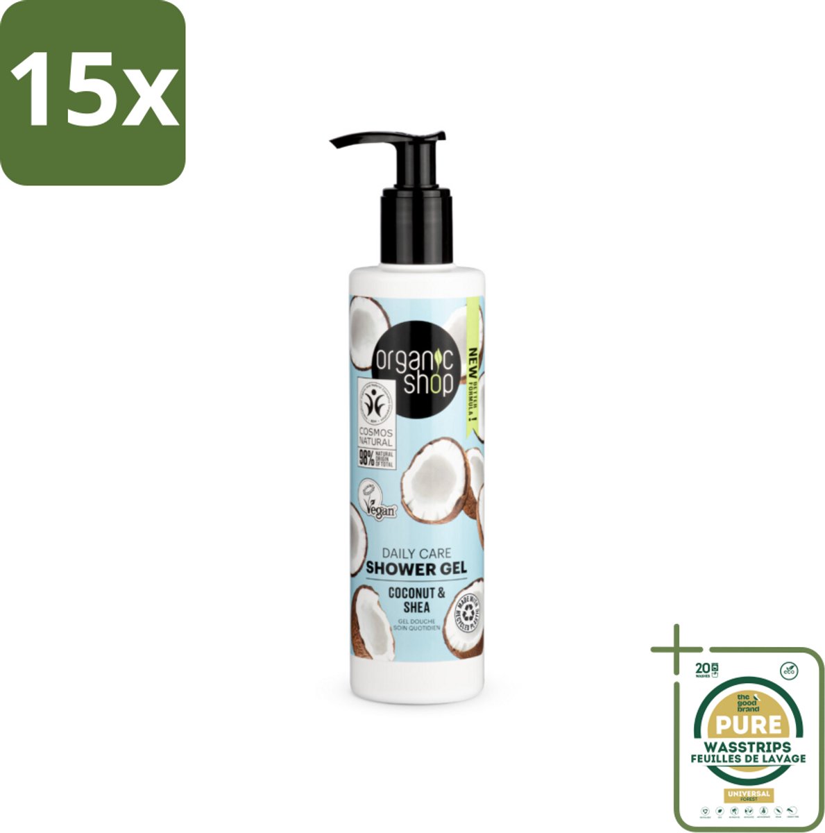 15 x Organic Shop - Daily Care Coconut & Shea Shower Gel - Hydratatie & Verzorging - 280 ml - Grootverpakking - Douchegel - Natuurlijke Douchegel - Hydraterende Douchegel - Biologische Douchegel - Kokosdouchegel