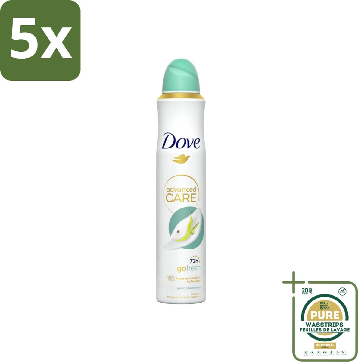 5 x Dove Deodorant Spray - Peer & Aloë Vera - 200 ml - Grootverpakking - Dove Deodorant Spray - Peer & Aloë Vera - Anti-Transpirant - 72 Uur Bescherming - Huidverzorging