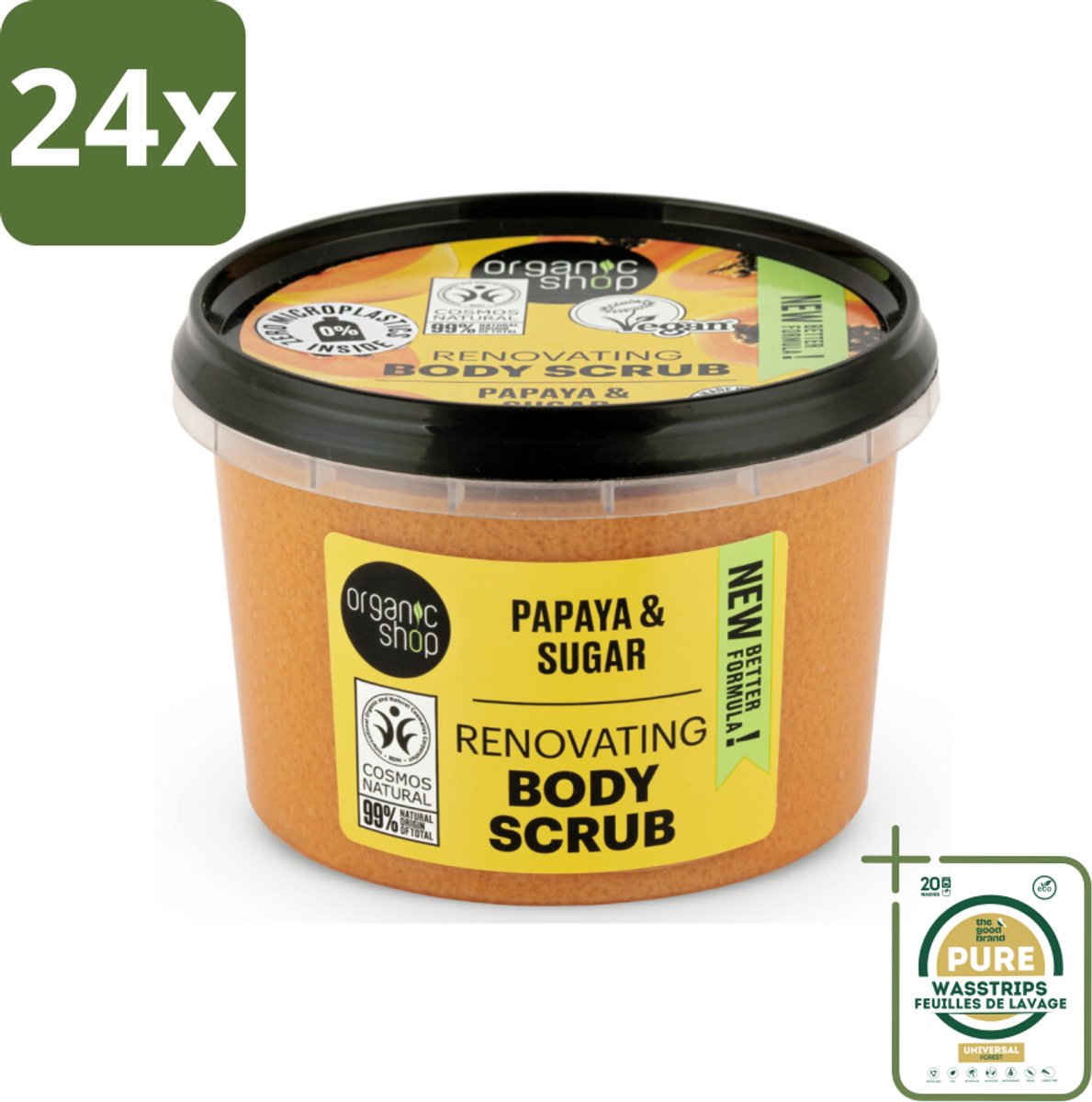 Organic Shop - Body Scrub Papaya - Exfoliërend en Hydraterend - 250 ml - Voordeelverpakking - 24 stuks - Exfoliërende Scrub - Hydraterende Scrub