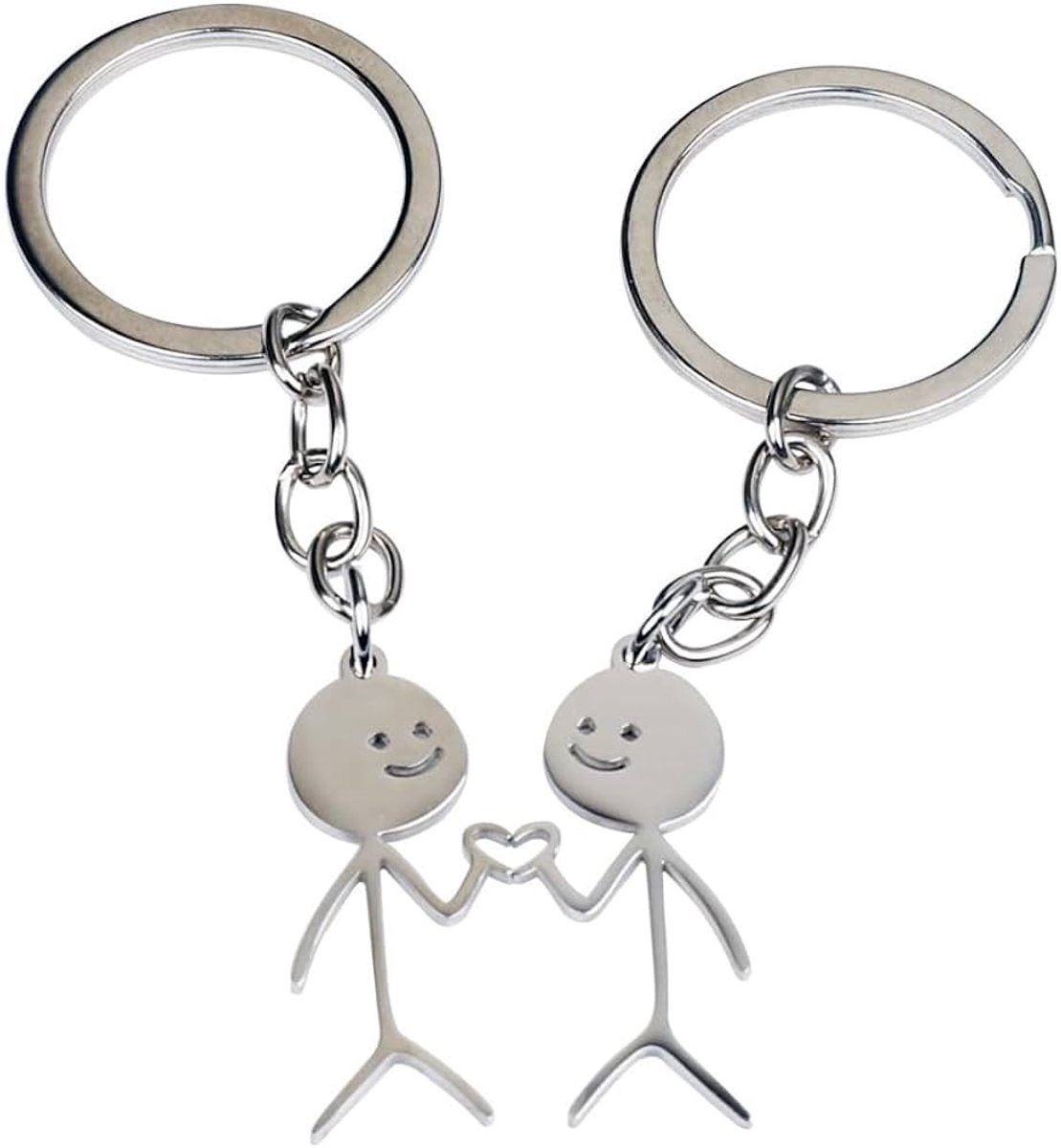 Sleutelhanger hartje stickman - BFF hanger - Partner / vriendschaps hanger - Duo sleutelhanger - Best friend keychain - Cute stickman - Zilverkleurig - 10 cm - Jonyx