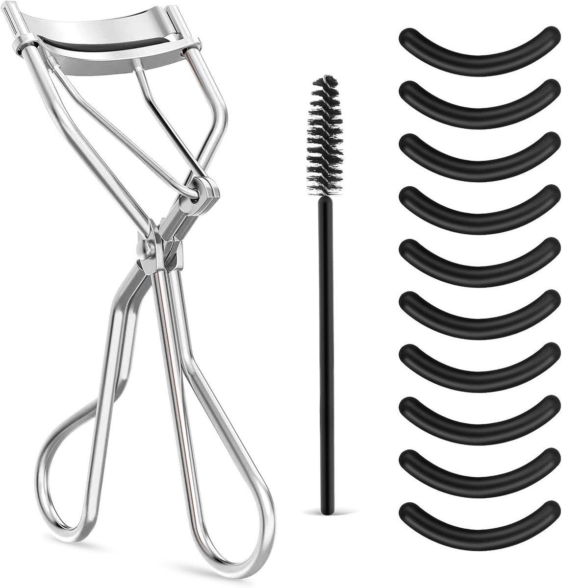 WLLHYF Wimperkrultang, beauty-wimperkam met 10 zwarte siliconen navulpads en 1 mascaraborstel, metalen wimperscheider - ShopVlot