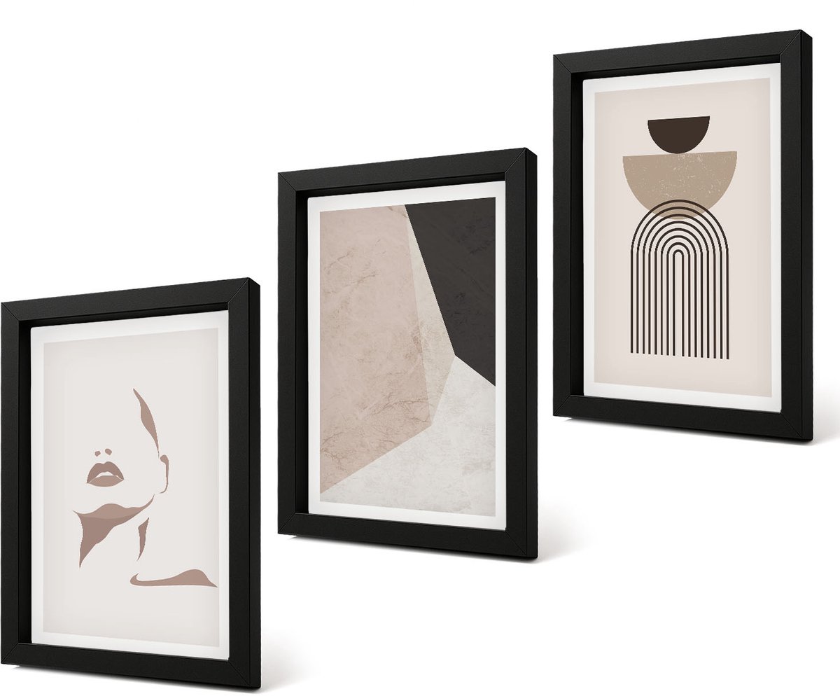 Coloray 4-Delige Schilderij Set - Abstracte geometrische vormen en een vrouwengezicht - 20 x 30 cm - Decoratieve Muurdecoratie - Slaapkamer - Wanddecoratie