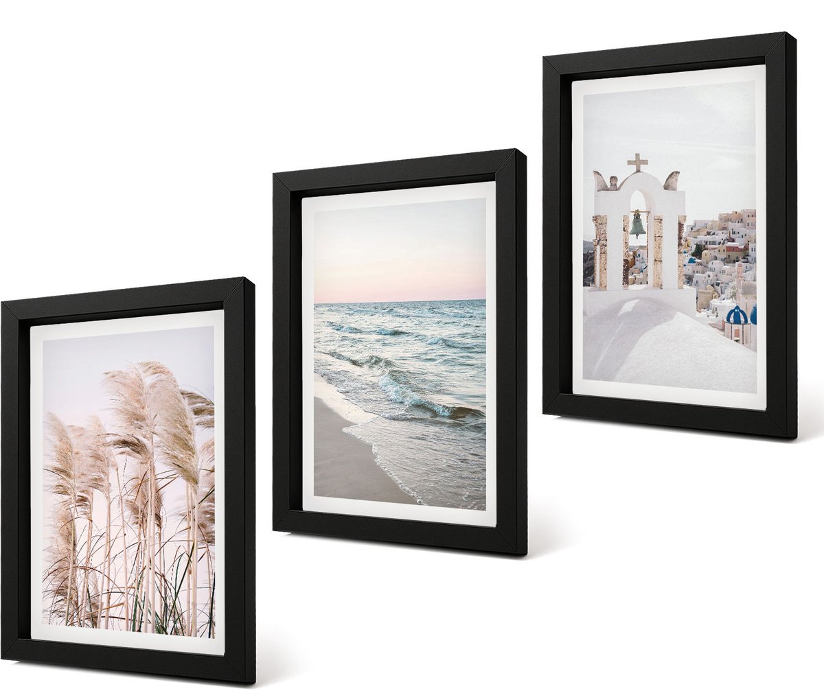 Coloray 4-Delige Schilderij Set - Zeeplanten, zeegolven, uitzicht op de Witte Huizen - 20 x 30 cm - Wanddecoratie - Muurdecoratie - Moderne Interieurdecoratie