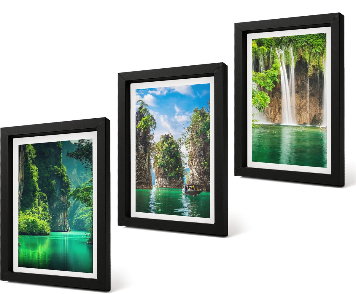 Coloray 4-Delige Schilderij Set - Groene landschappen met watervallen en rotsen - 20 x 30 cm - Muurdecoratie - Decoratieve Schilderijen - Wohnzimmer - Moderne Wanddecoratie