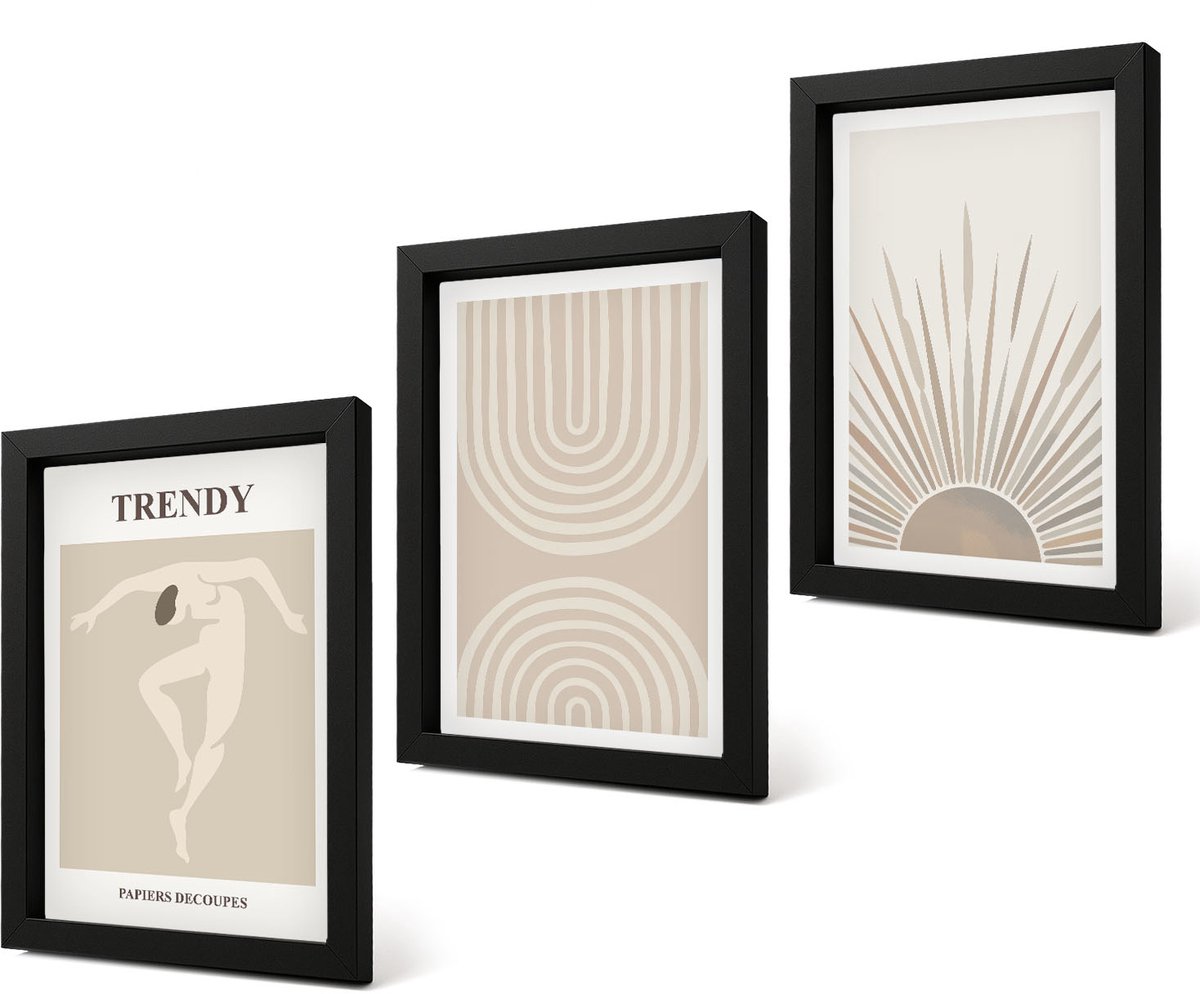 Coloray 4-Delige Schilderij Set - Pastelposters, modieuze boho-abstracties - 20 x 30 cm - Muurdecoratie - Schilderijen Set - Woonkamer - Interieur Decoratie