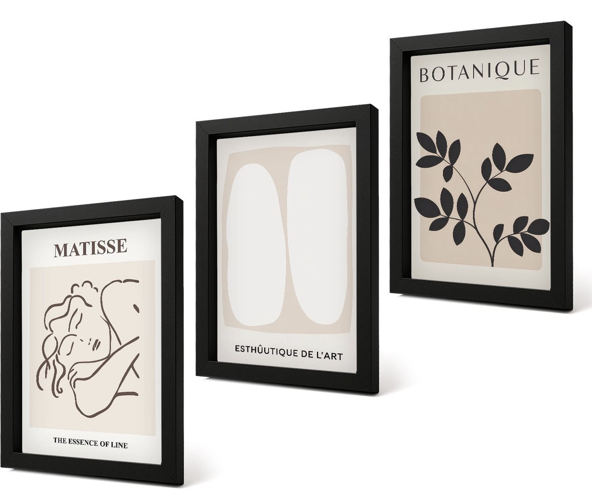 Coloray 4-Delige Schilderij Set - Stijlvolle minimalistische schilderijen met plantmotieven van Matisse - 20 x 30 cm - Stijlvolle Wanddecoratie - Interieur - Moderne Wanddecoratie