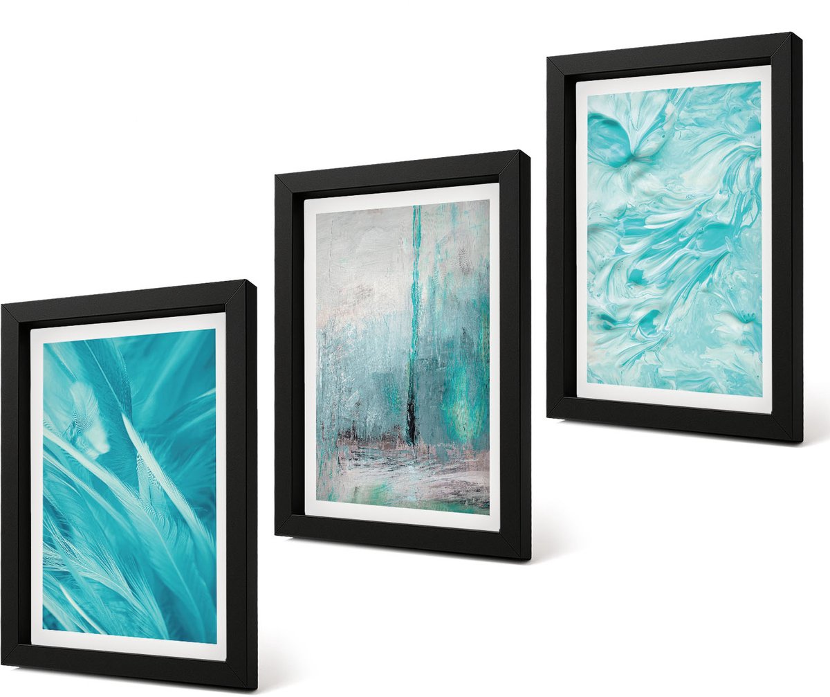 Coloray 4-Delige Schilderij Set - Verschillende blauwtinten in delicate abstracte patronen - 20 x 30 cm - Muurdecoratie - Interieur Decoratie - Decoratieve Schilderijen