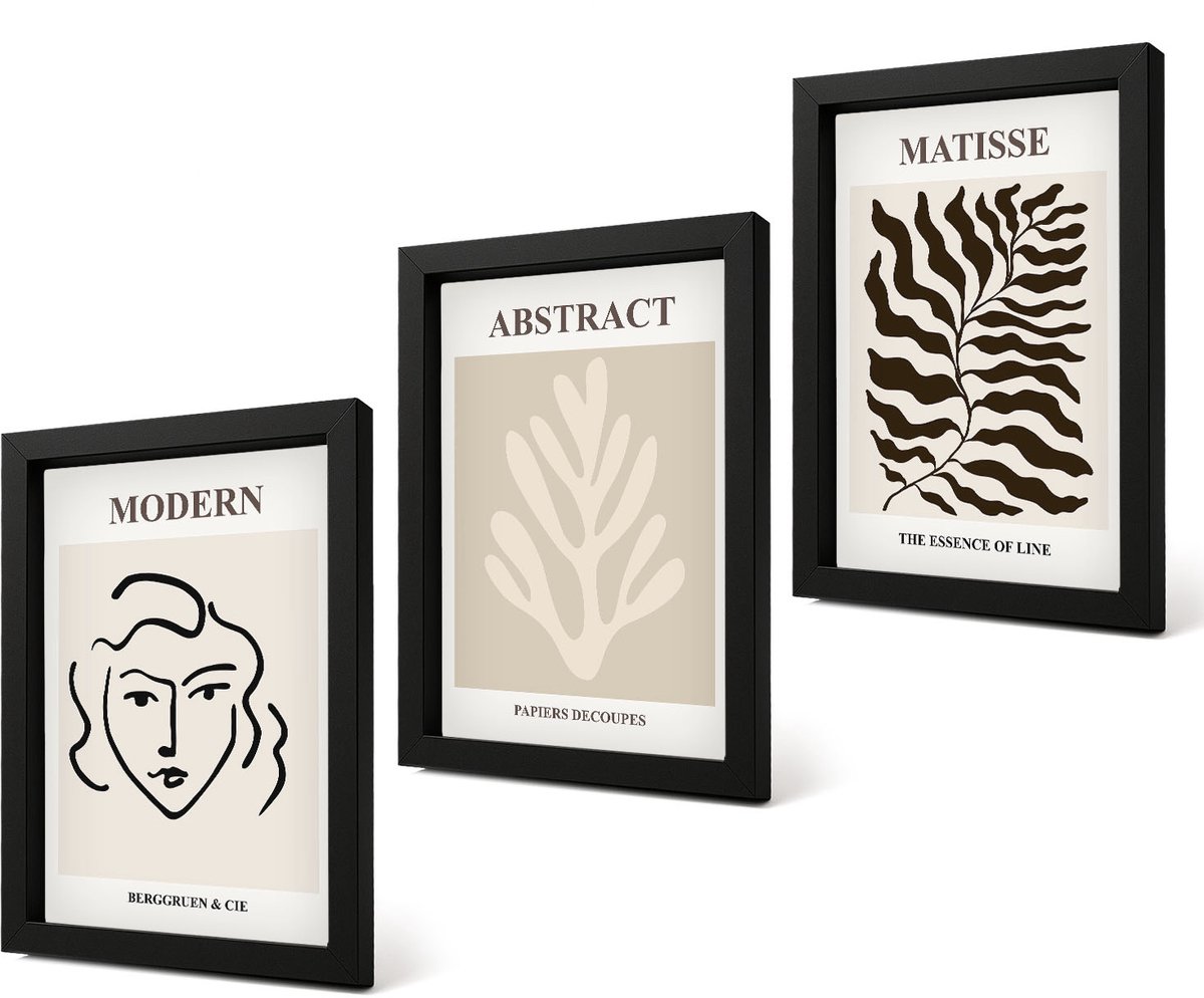 Coloray 4-Delige Schilderij Set - Illustraties van gezichten en bladeren, grafische vormgeving door Henri Matisse - 20 x 30 cm - Schilderijen Set - Wanddecoratie - Woonkamer - Woonkamer Decoratie