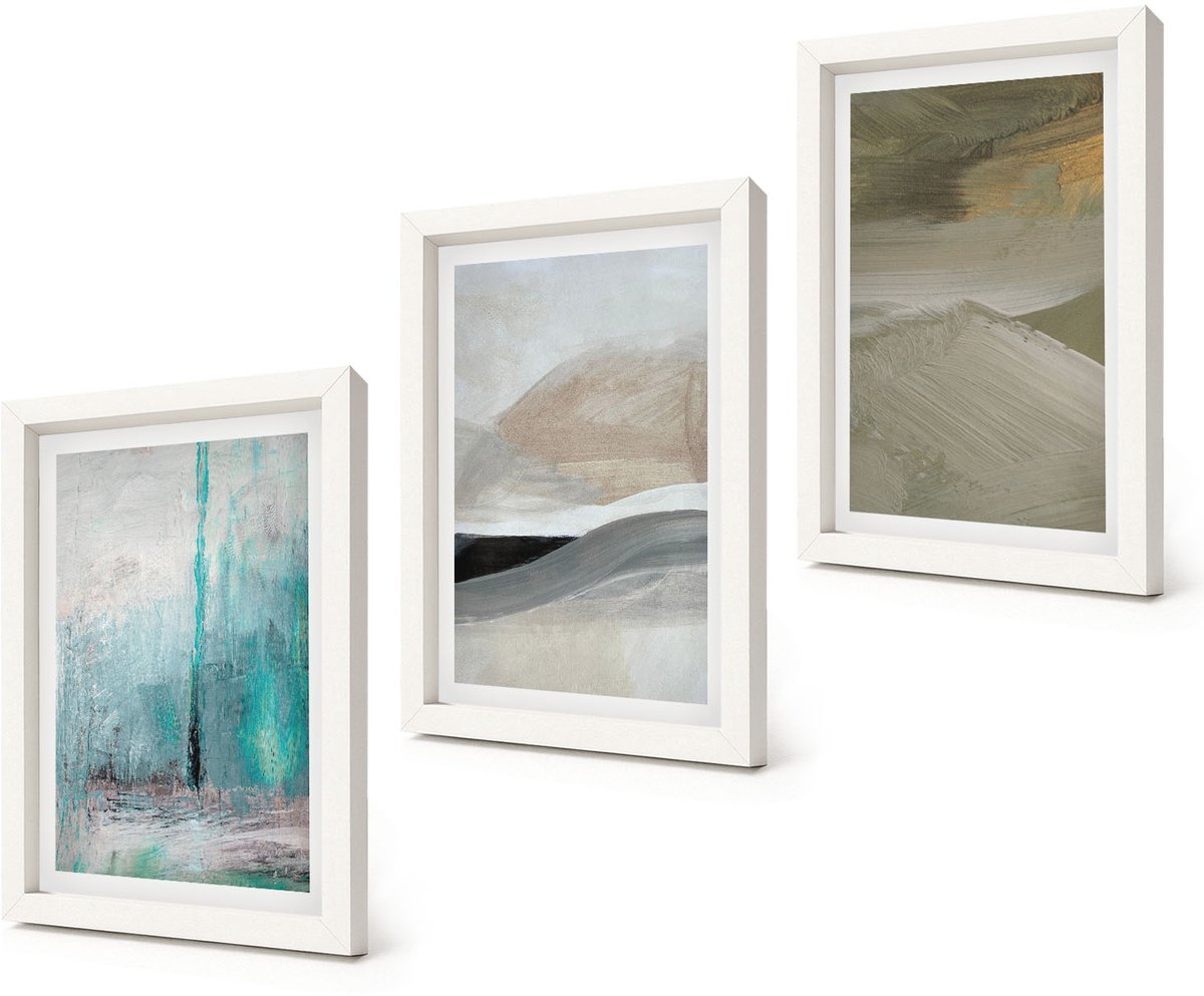 Coloray 3-Delige Schilderij Set - Geschilderde abstracte minimalistische decoraties - 20x30 - Muurdecoratie - Schilderijen Set - Woonkamer