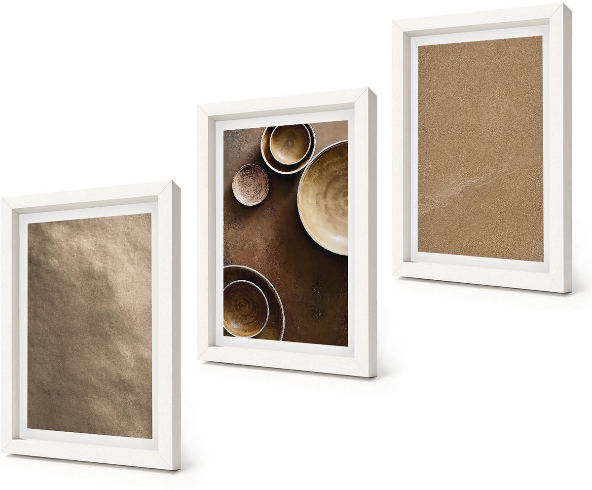 Coloray 3-Delige Schilderij Set - Stenen constructies in moderne minimalistische stijl - 20x30 - Wanddecoratie - Muurdecoratie - Woonkamer - Woonkamer Decoratie