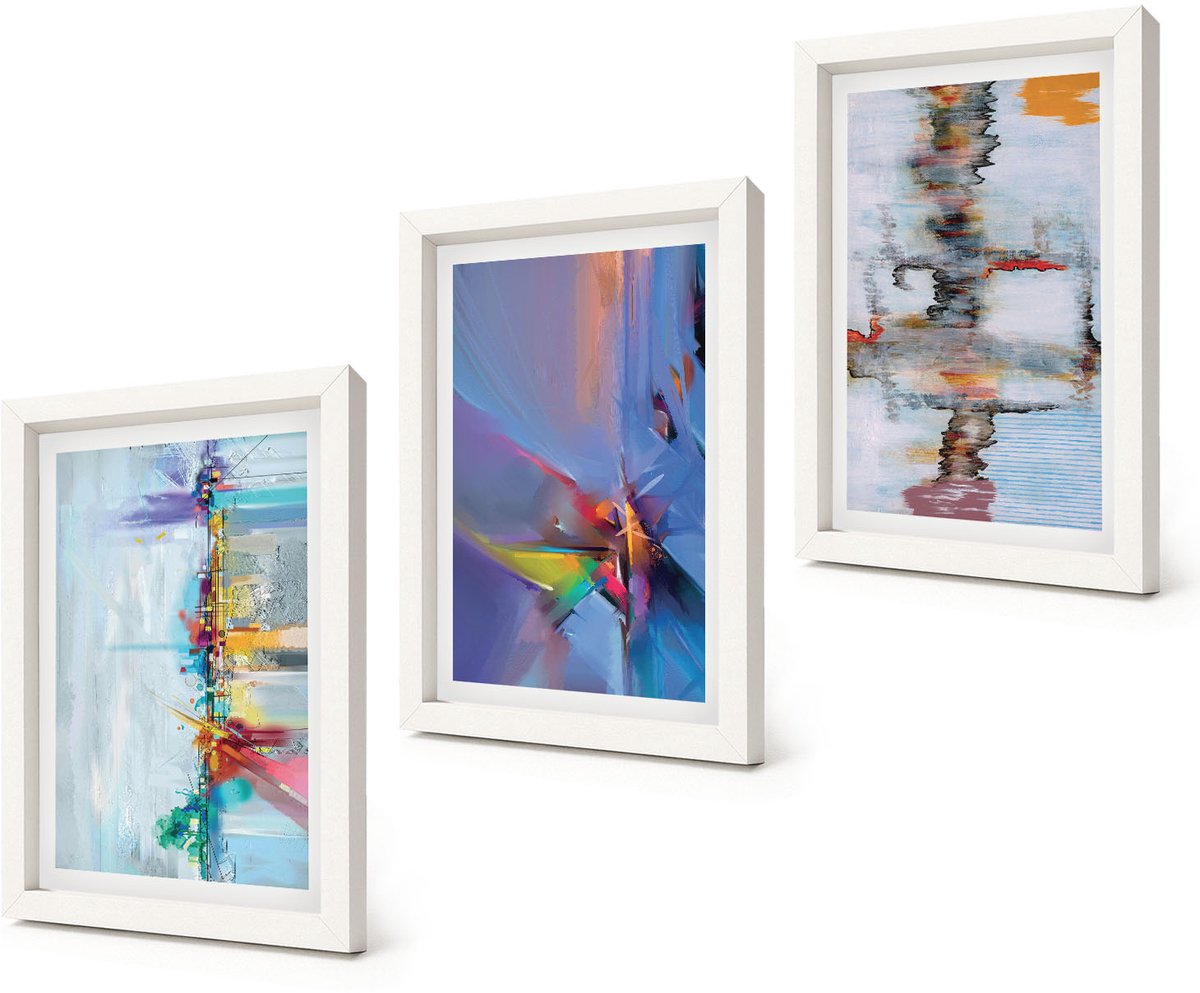 Coloray 3-Delige Schilderij Set - Abstracte composities in schilderstijl - 20x30 - Moderne Wanddecoratie - Slaapkamer - Woonkamer Decoratie