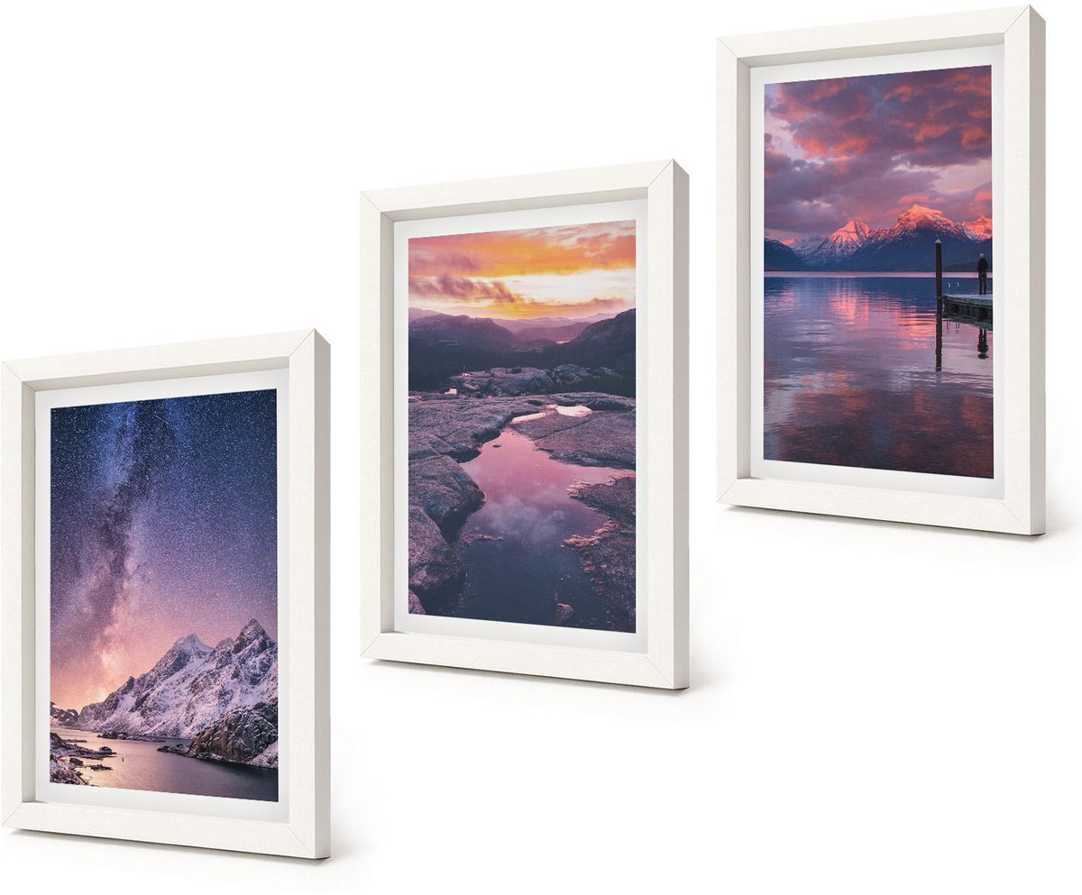 Coloray 3-Delige Schilderij Set - Bergen en water in prachtige natuurlijke landschappen - 20x30 - Schilderijen Set - Wanddecoratie - Woonkamer - Decoratieve Schilderijen
