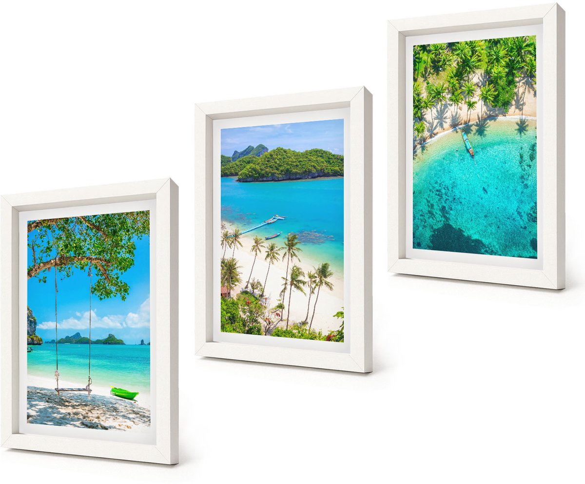 Coloray 3-Delige Schilderij Set - Tropische stranden met palmbomen en kristalhelder water. - 20x30 - Stijlvolle Muurdecoratie - Slaapkamer - Moderne Wanddecoratie