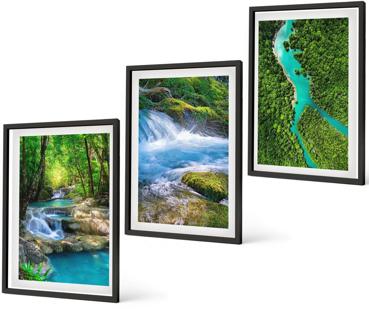 Coloray 3-Delige Schilderij Set - Groene Bossen En Kristalhelder Rivierwater - 40 x 60 cm - Decoratieve Muurdecoratie - Slaapkamer - Woonkamer Decoratie