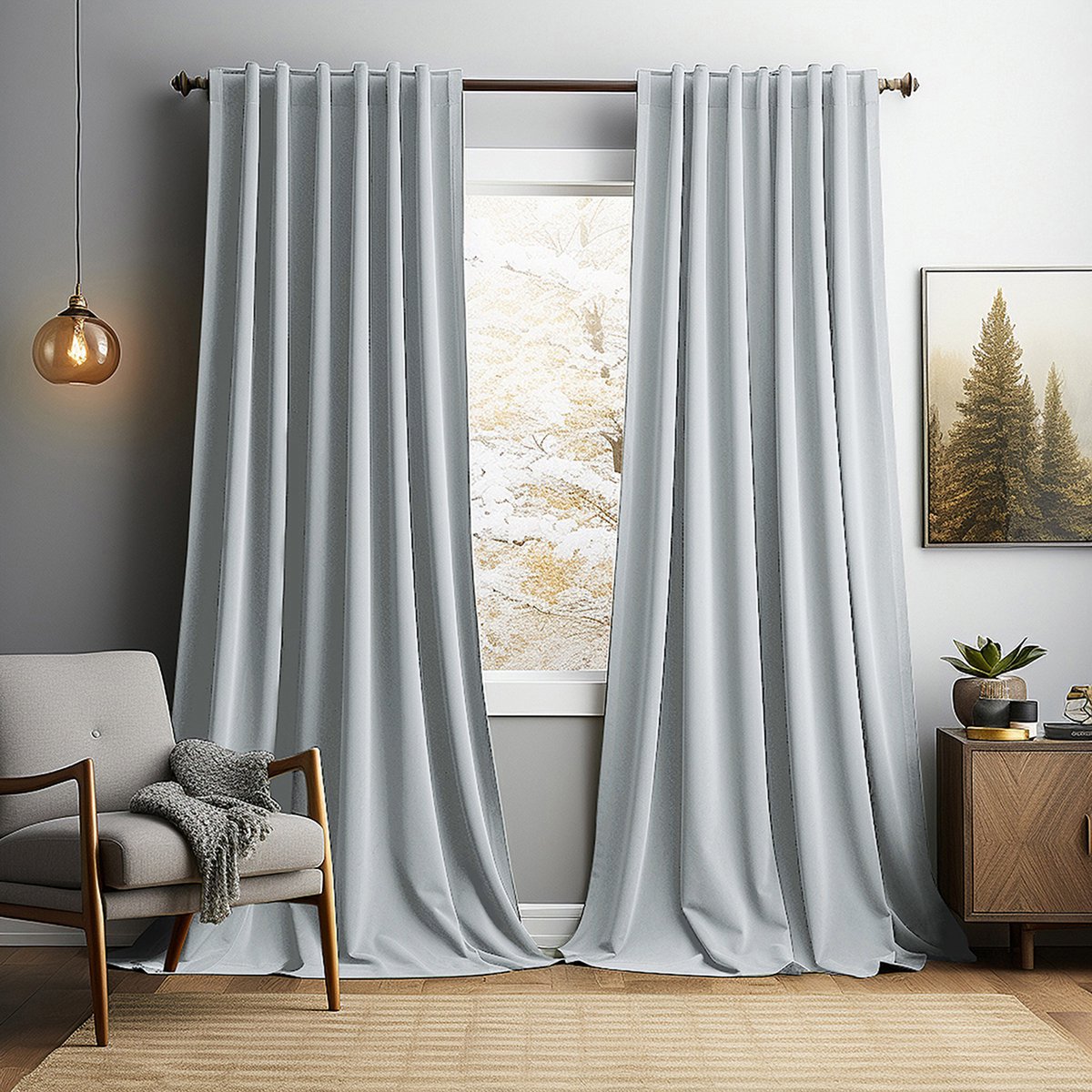 MUPOO verduisterende fluwelen gordijnen set van 2, 132 x 213 cm per paneel, wit polyester met grijze voering, 260 g/m² thermisch isolerend met 8 cm drie-in-één kop voor gordijnroede, achterlussen of haken