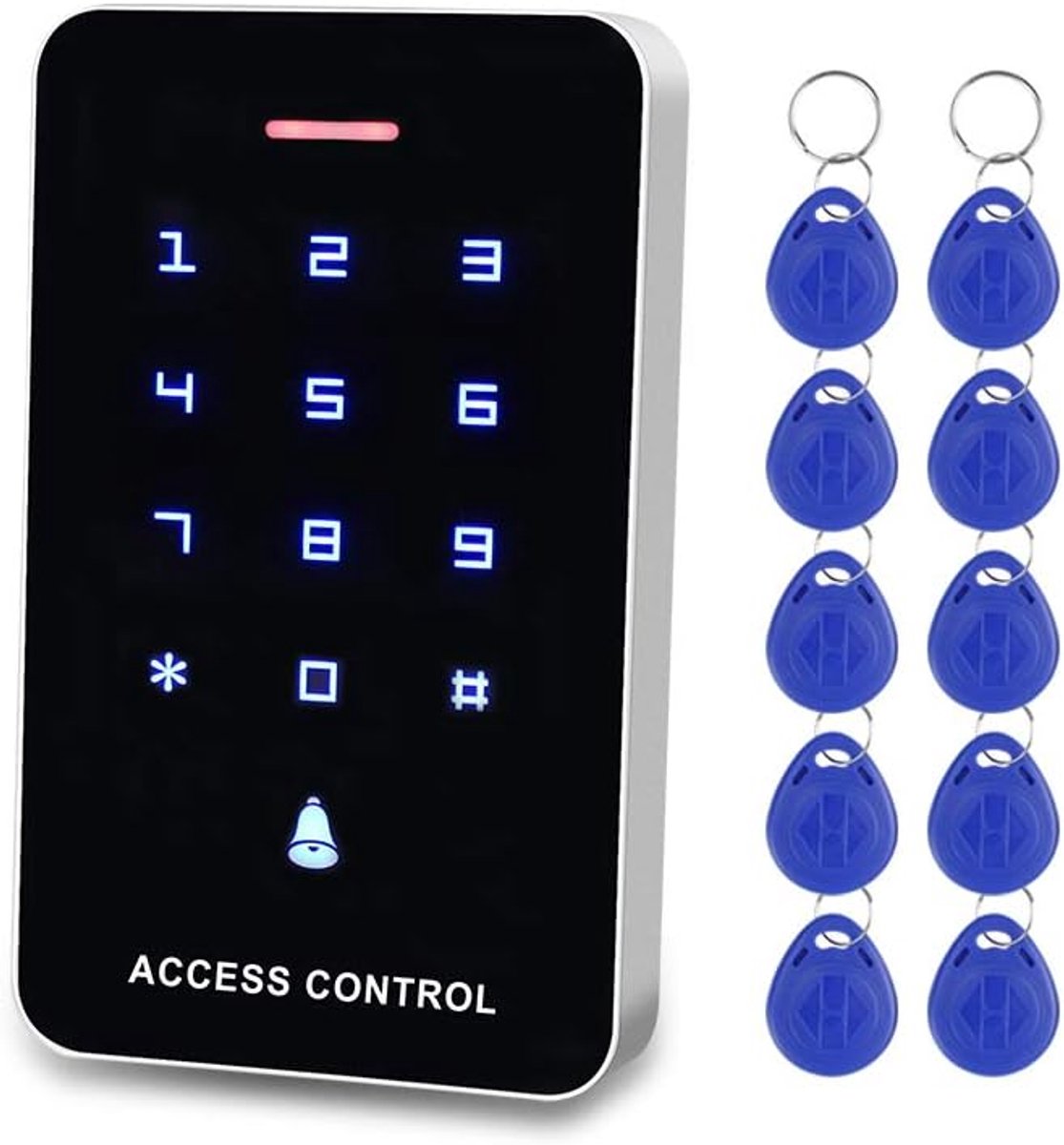 Stand-alone Plastic RFID Access Control Keyboard, Support 1000Users, Single Door Use, with 10pcs TK4100 EM Blue ID - ShopVlot